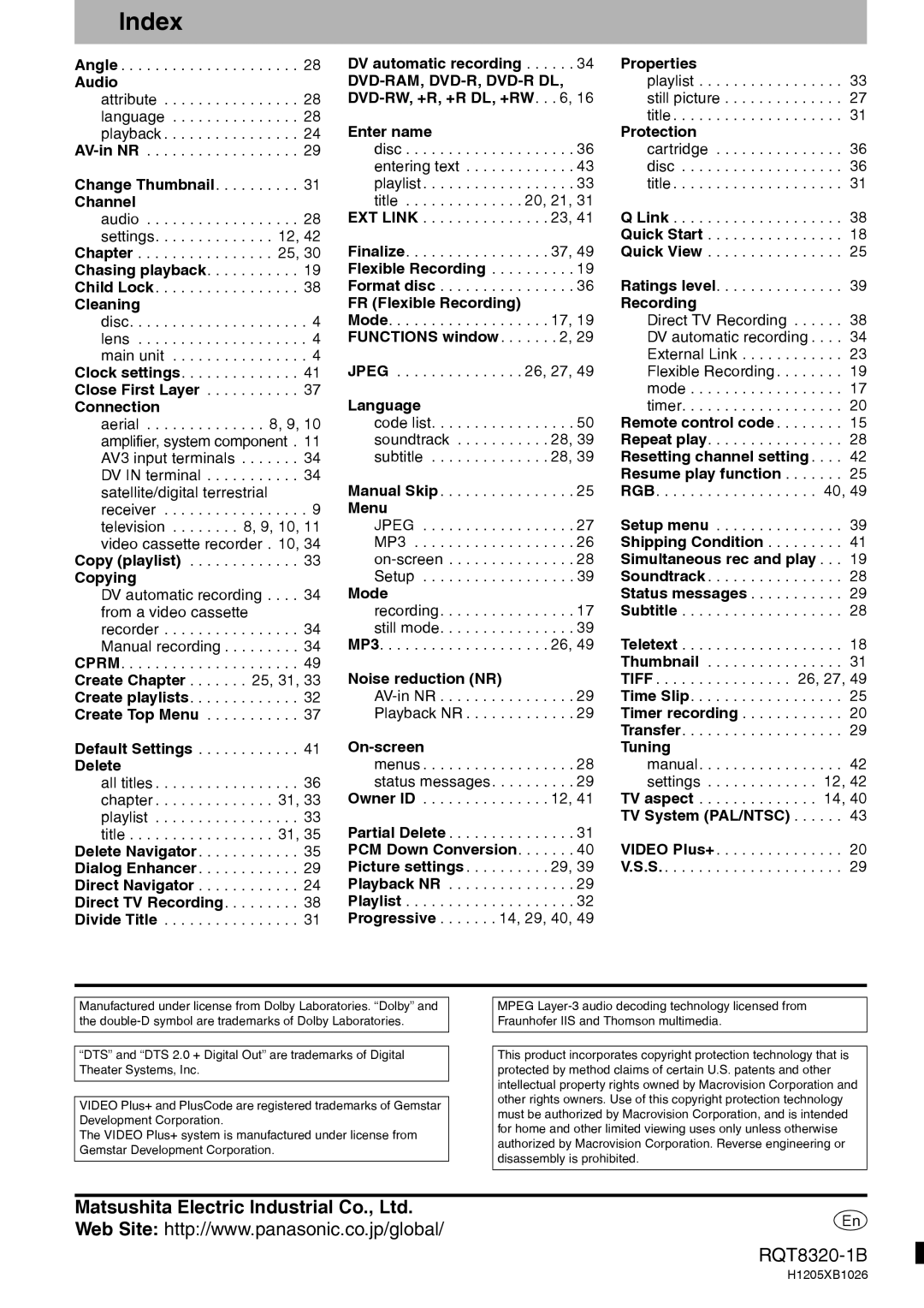 Panasonic DMR-ES15EB manual Index 