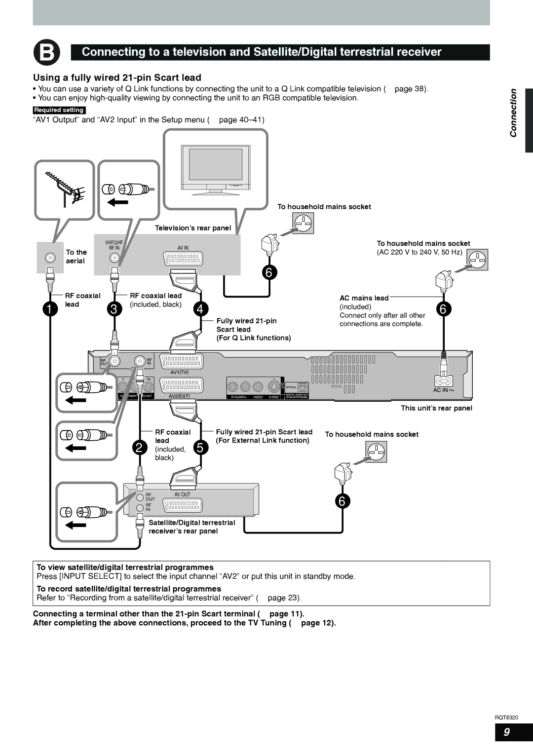 Panasonic DMR-ES15EB manual Connection, AV1 Output and AV2 Input in the Setup menu Ô 