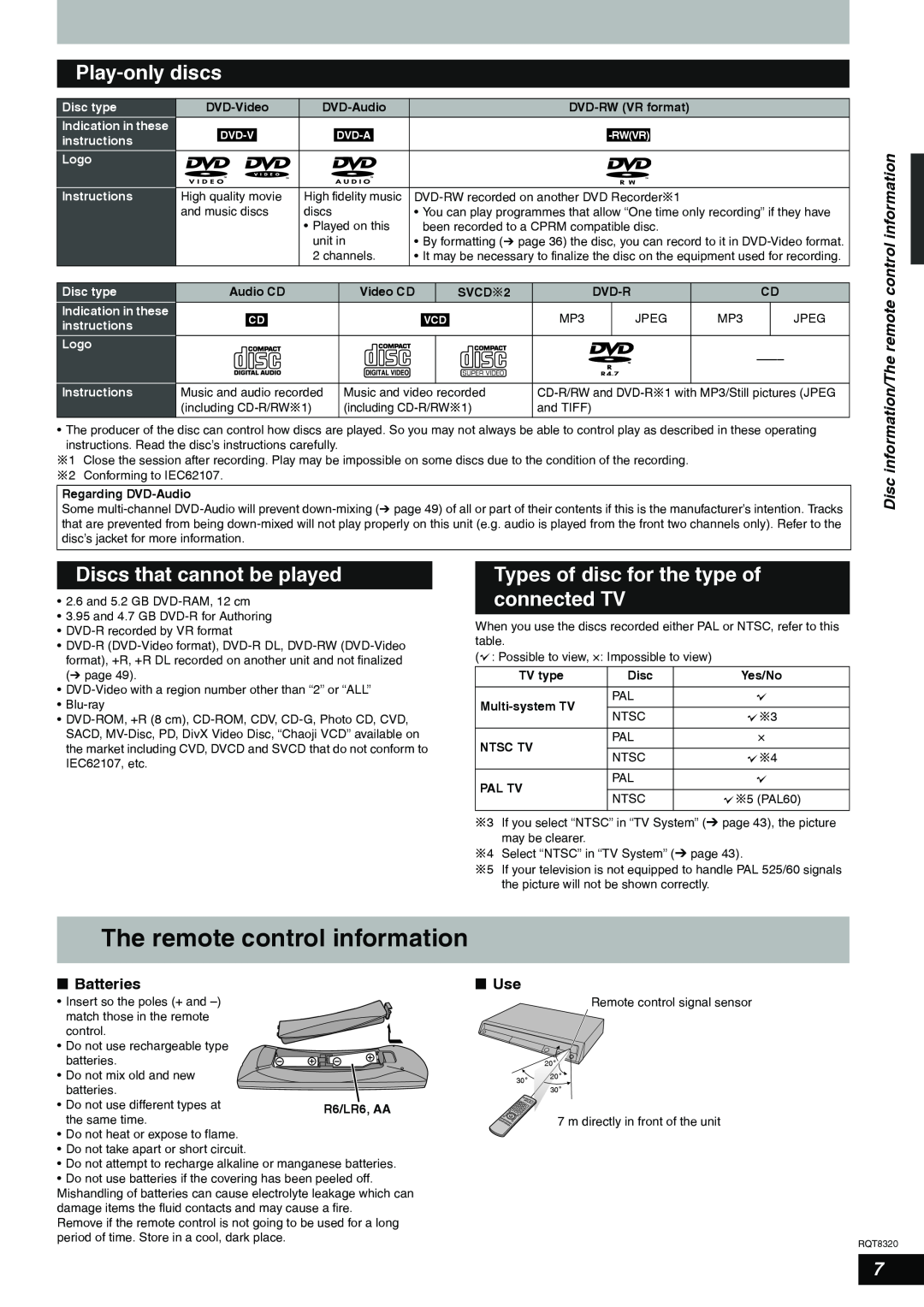 Panasonic DMR-ES15EB manual The remote control information, Play-only discs, Discs that cannot be played 