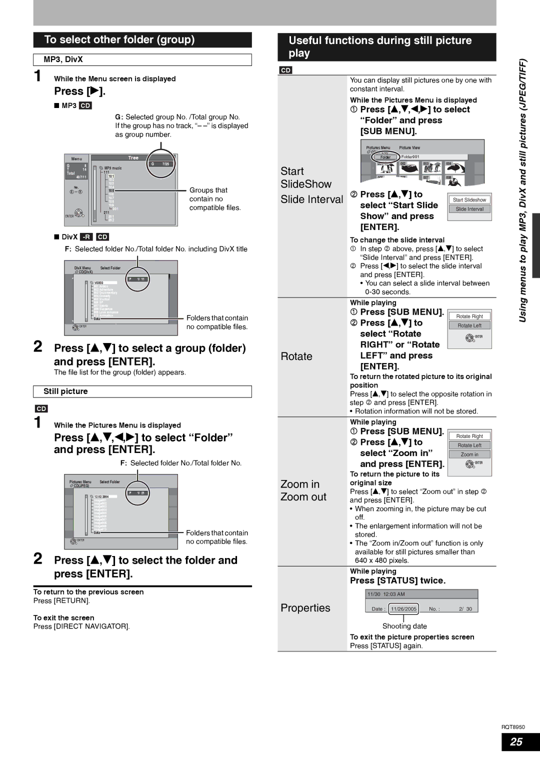 Panasonic DMR-ES16 warranty To select other folder group, Useful functions during still picture play 