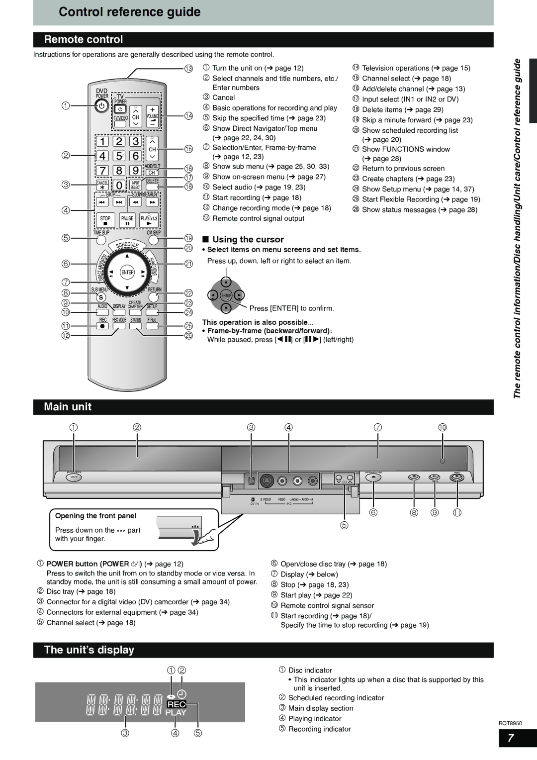 Panasonic DMR-ES16 warranty Control reference guide, Remote control, Main unit, 9 bl, Unit’s display 