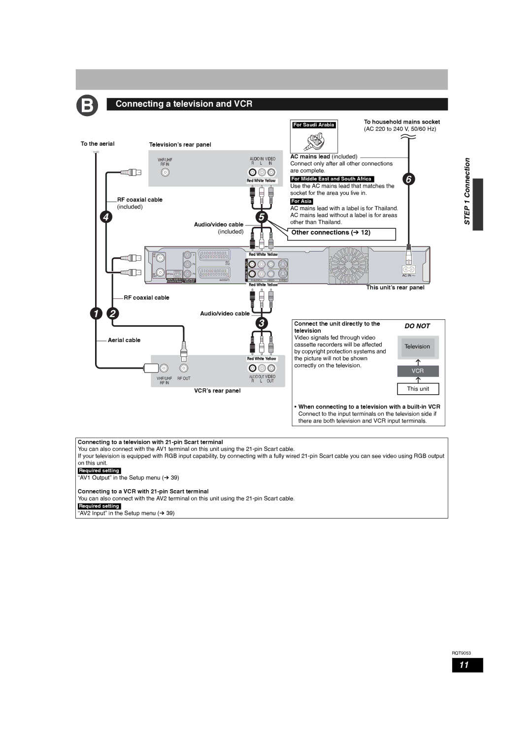 Panasonic DMR-ES18 operating instructions Connecting a television and VCR, Connection 