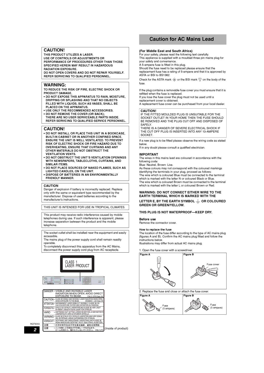 Panasonic DMR-ES18 For Middle East and South Africa, Before use, This Unit is Intended for USE in Tropical Climates 