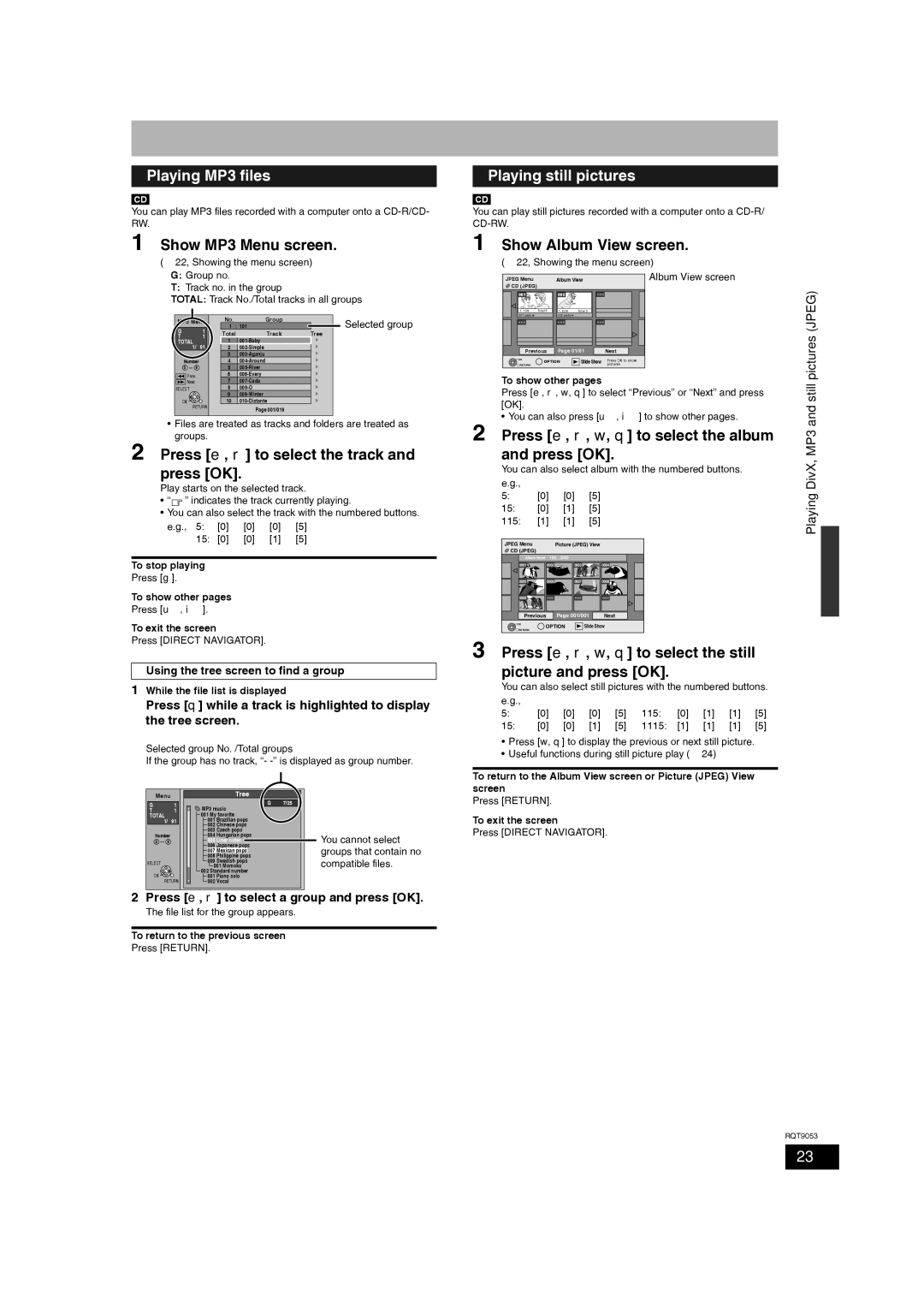 Panasonic DMR-ES18 operating instructions Playing MP3 files, Playing still pictures 