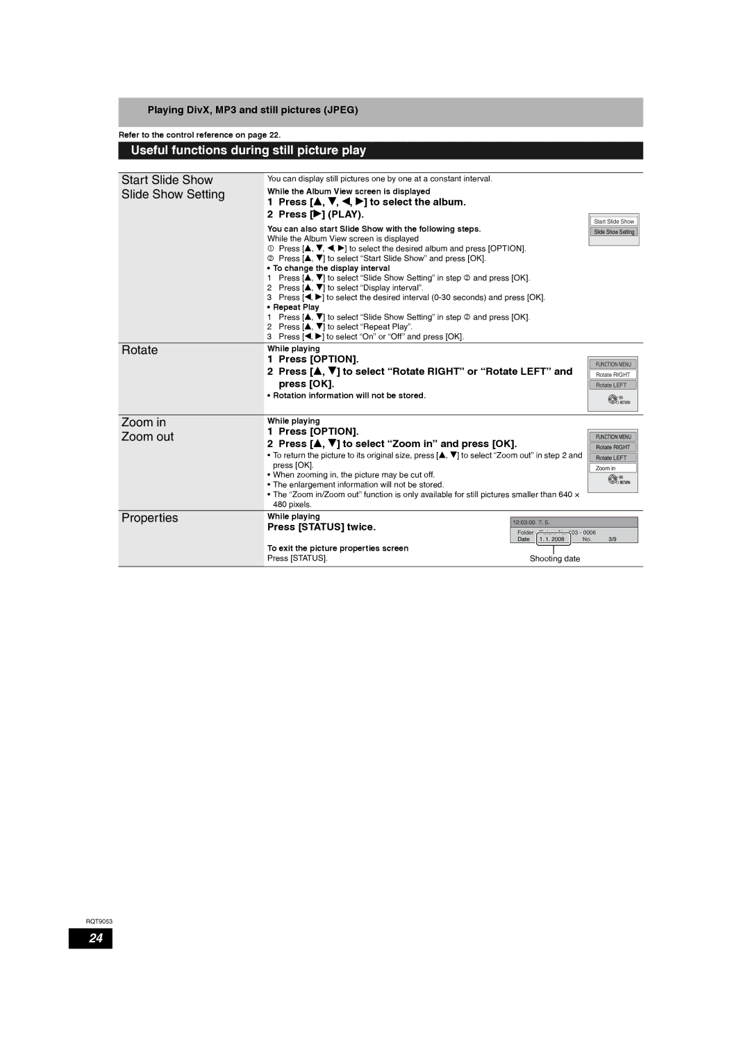 Panasonic DMR-ES18 operating instructions Useful functions during still picture play, Rotate, Zoom out 