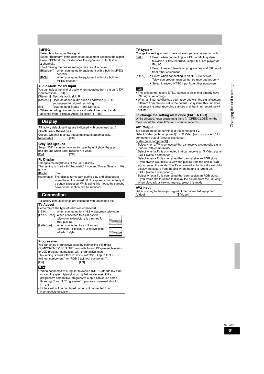 Panasonic DMR-ES18 operating instructions Display, Connection 