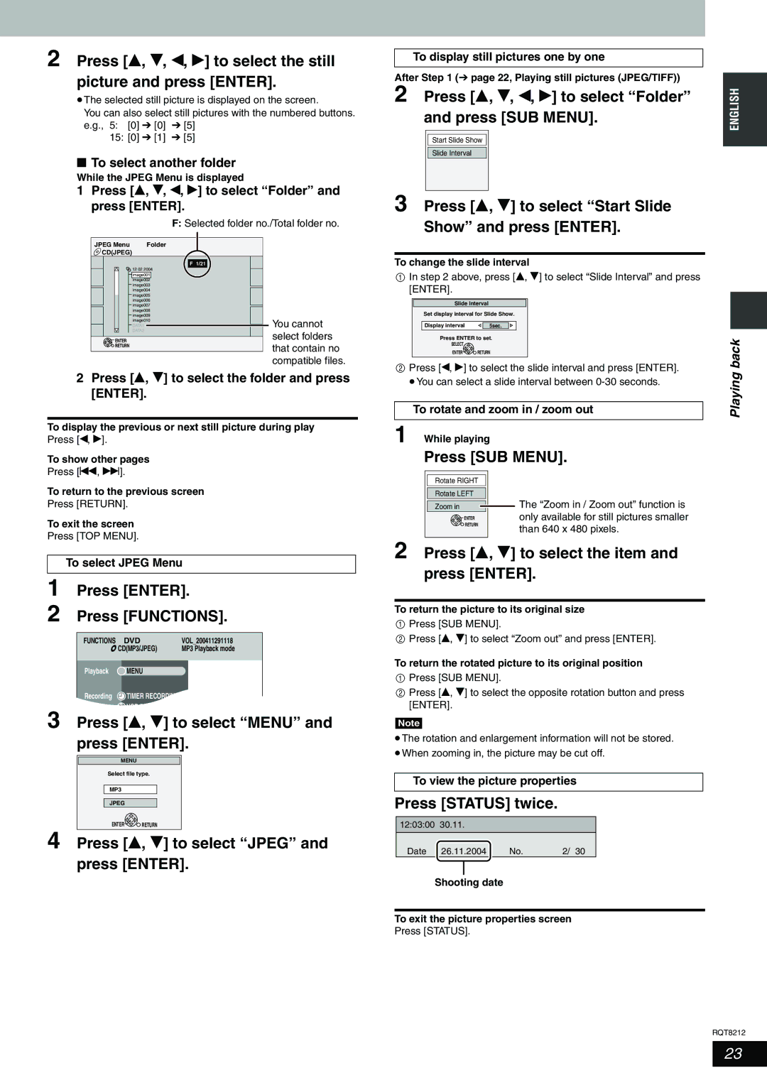 Panasonic DMR-ES20 Press Enter Press Functions, Press e, r to select Menu and press Enter, Press SUB Menu 