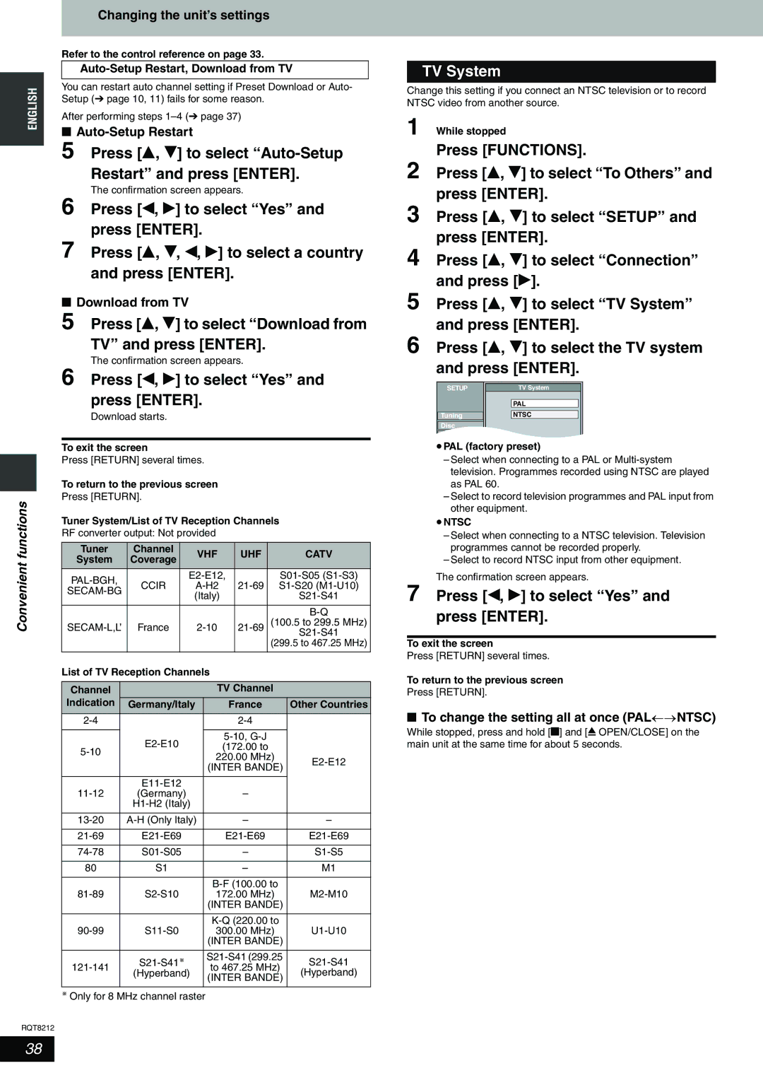 Panasonic DMR-ES20 operating instructions TV System 