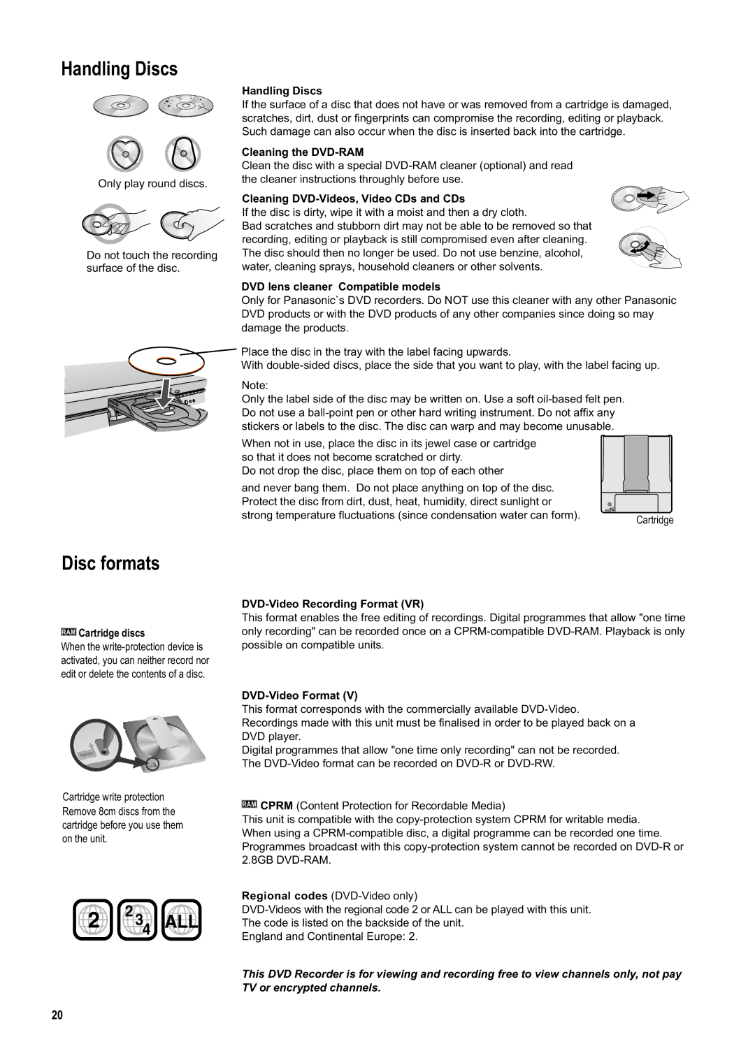 Panasonic DMR-ES20DEB manual Handling Discs, Disc formats 