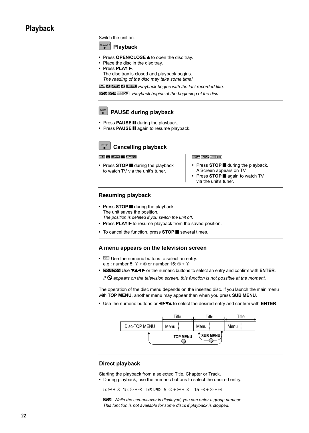 Panasonic DMR-ES20DEB manual Playback 