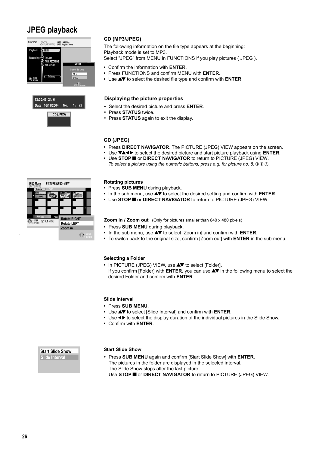 Panasonic DMR-ES20DEB manual Jpeg playback, Displaying the picture properties 