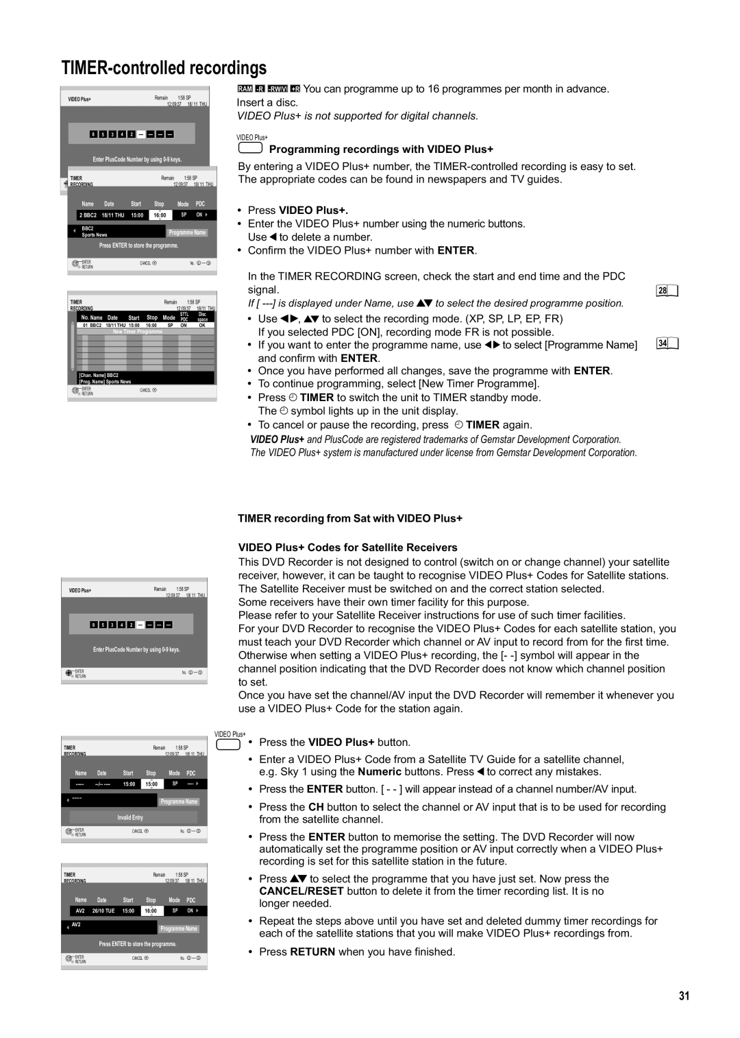 Panasonic DMR-ES20DEB manual Programming recordings with Video Plus+, Press Video Plus+ 