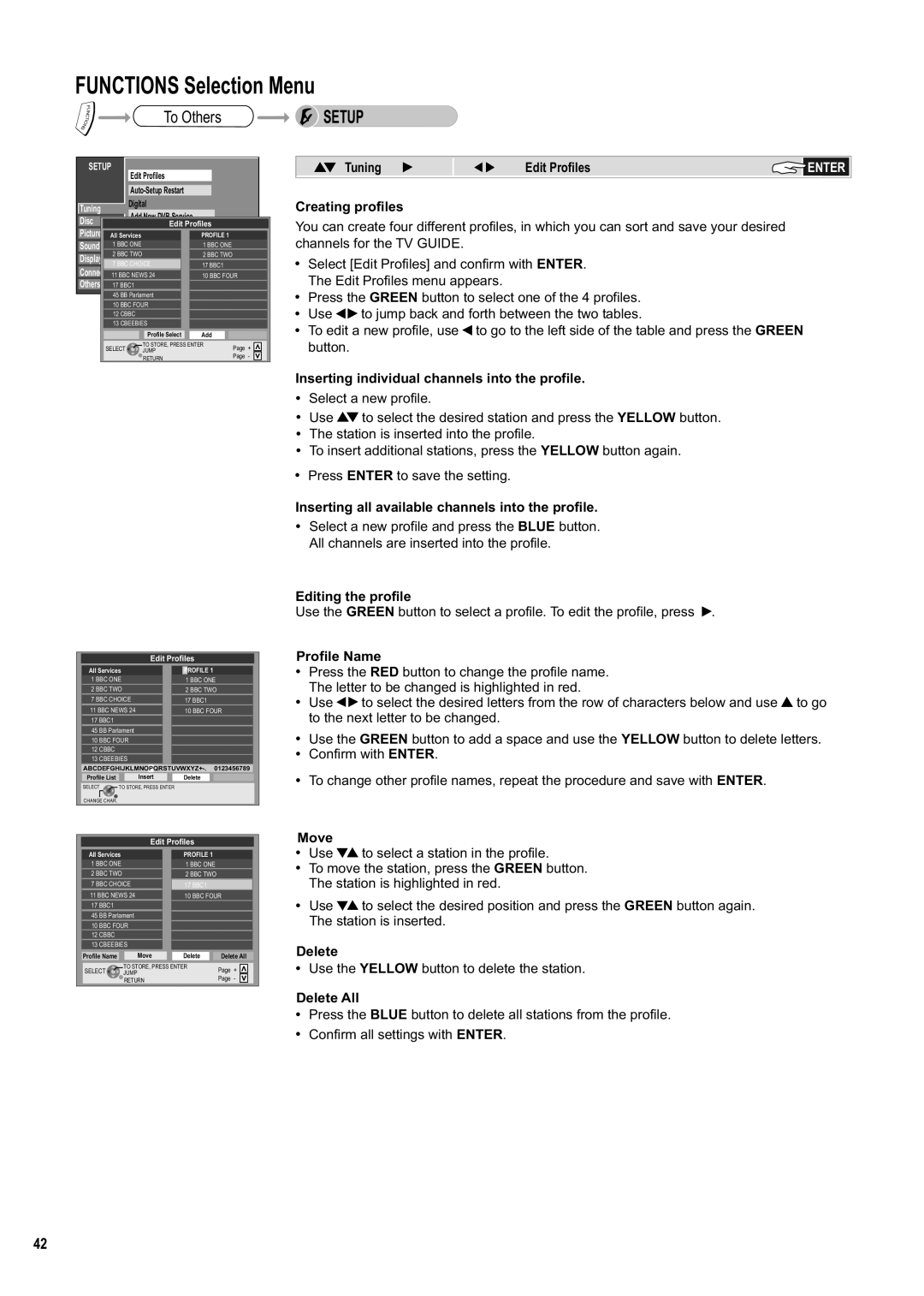 Panasonic DMR-ES20DEB Inserting individual channels into the profile, Inserting all available channels into the profile 