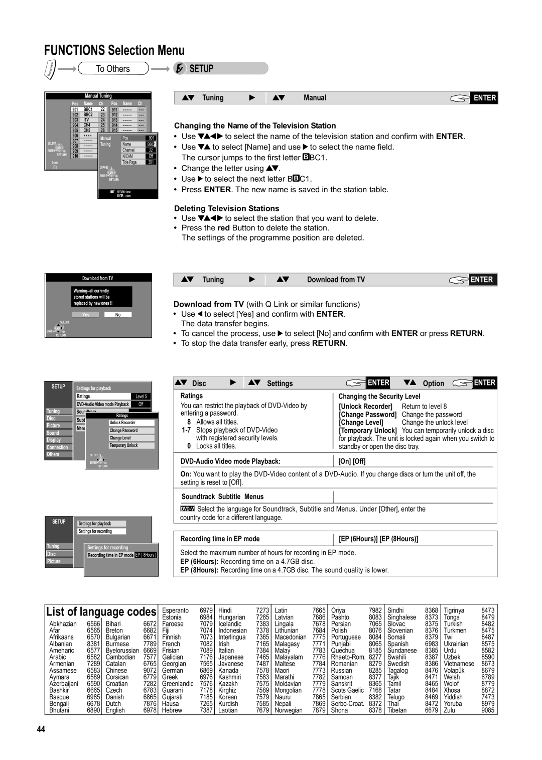 Panasonic DMR-ES20DEB Changing the Name of the Television Station, Use To select Name and use To select the name field 