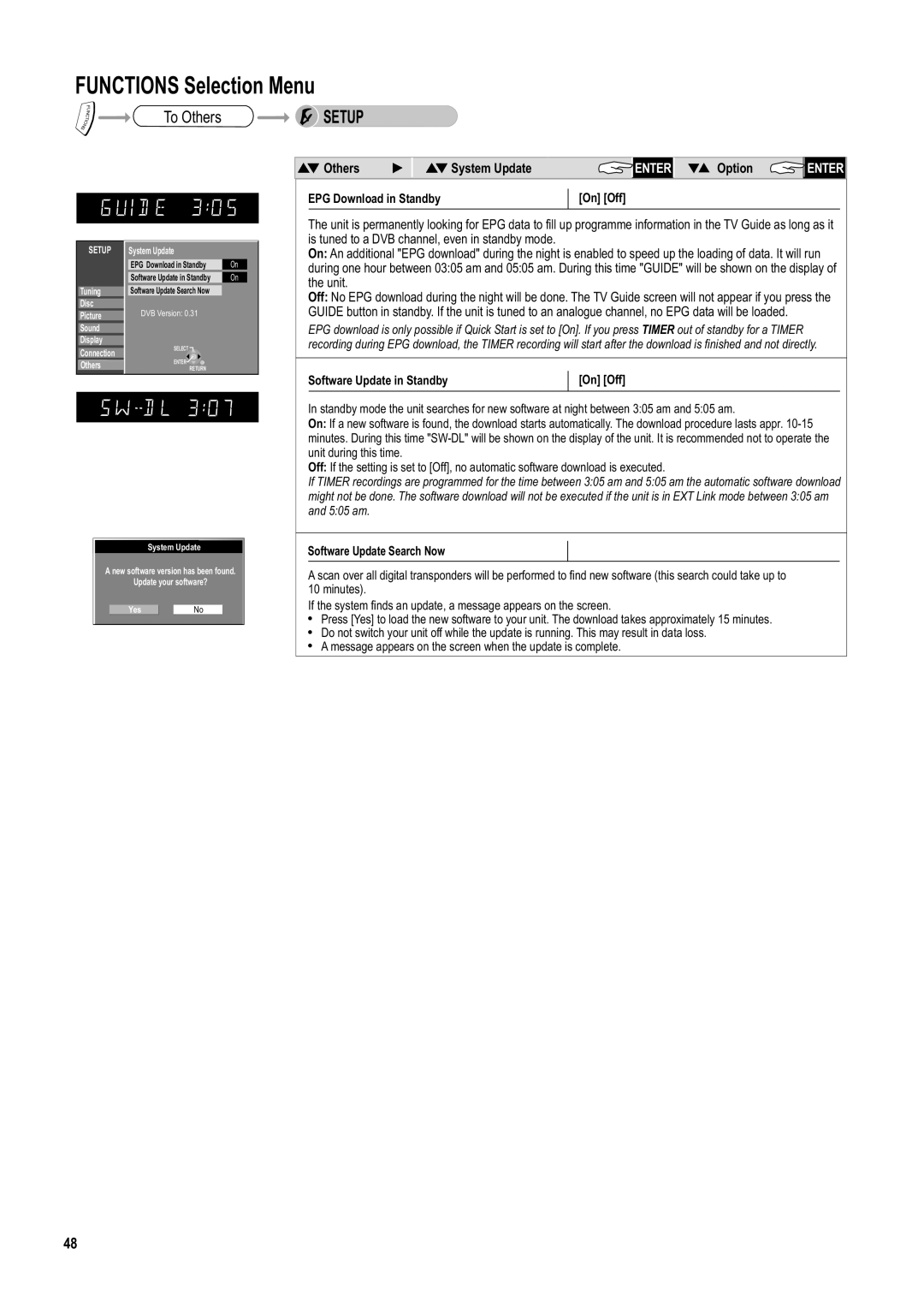 Panasonic DMR-ES20DEB manual Others System Update, EPG Download in Standby On Off, Software Update in Standby On Off 