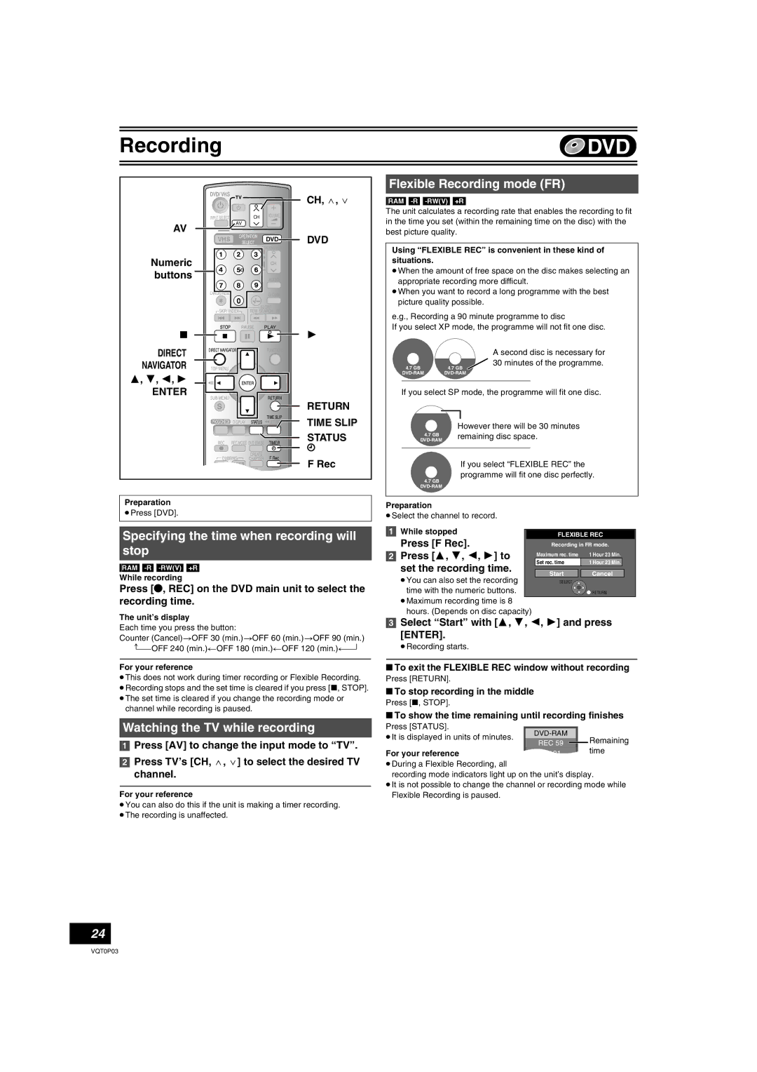 Panasonic DMR-ES30V operating instructions Specifying the time when recording will stop, Watching the TV while recording 