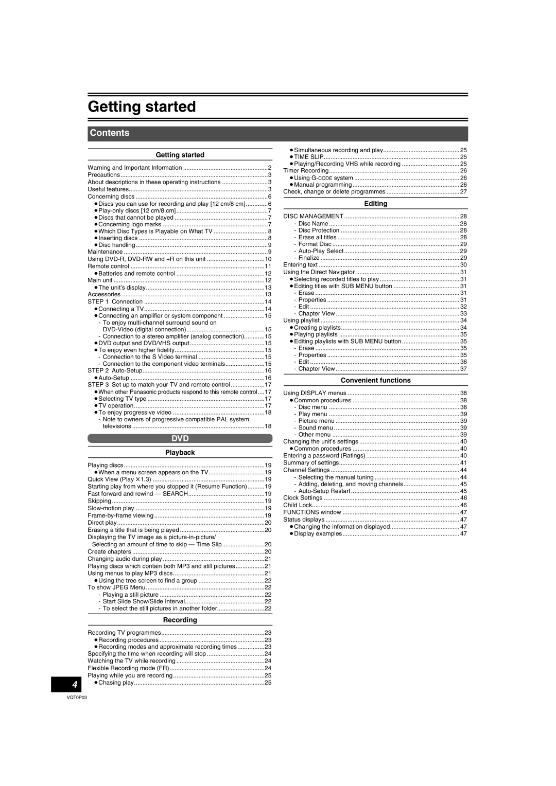 Panasonic DMR-ES30V operating instructions Contents 