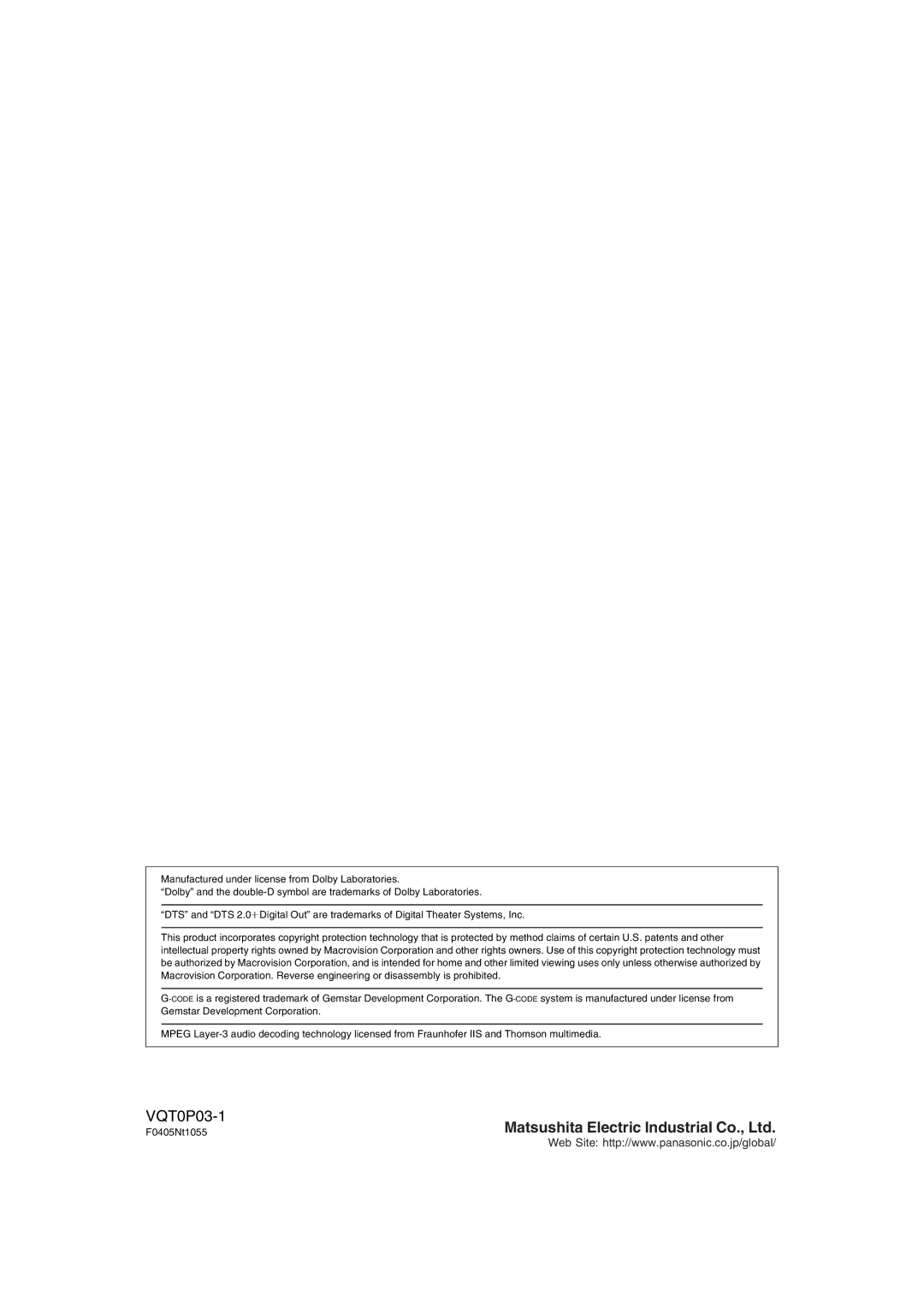 Panasonic DMR-ES30V operating instructions F0405Nt1055 