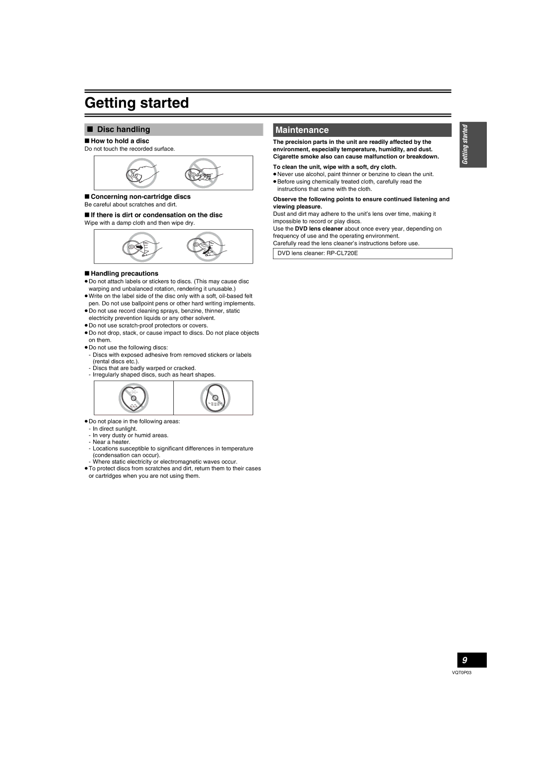 Panasonic DMR-ES30V operating instructions Maintenance, Disc handling 