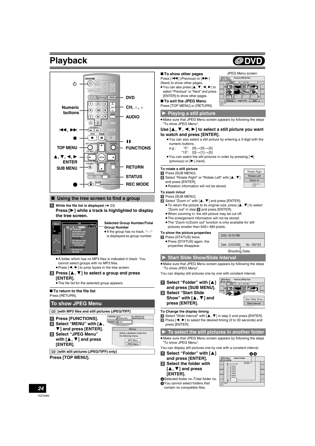 Panasonic DMR-ES30V To show JPEG Menu, ∫ Using the tree screen to find a group, Playing a still picture, Top Menu, 3, 4, 2 