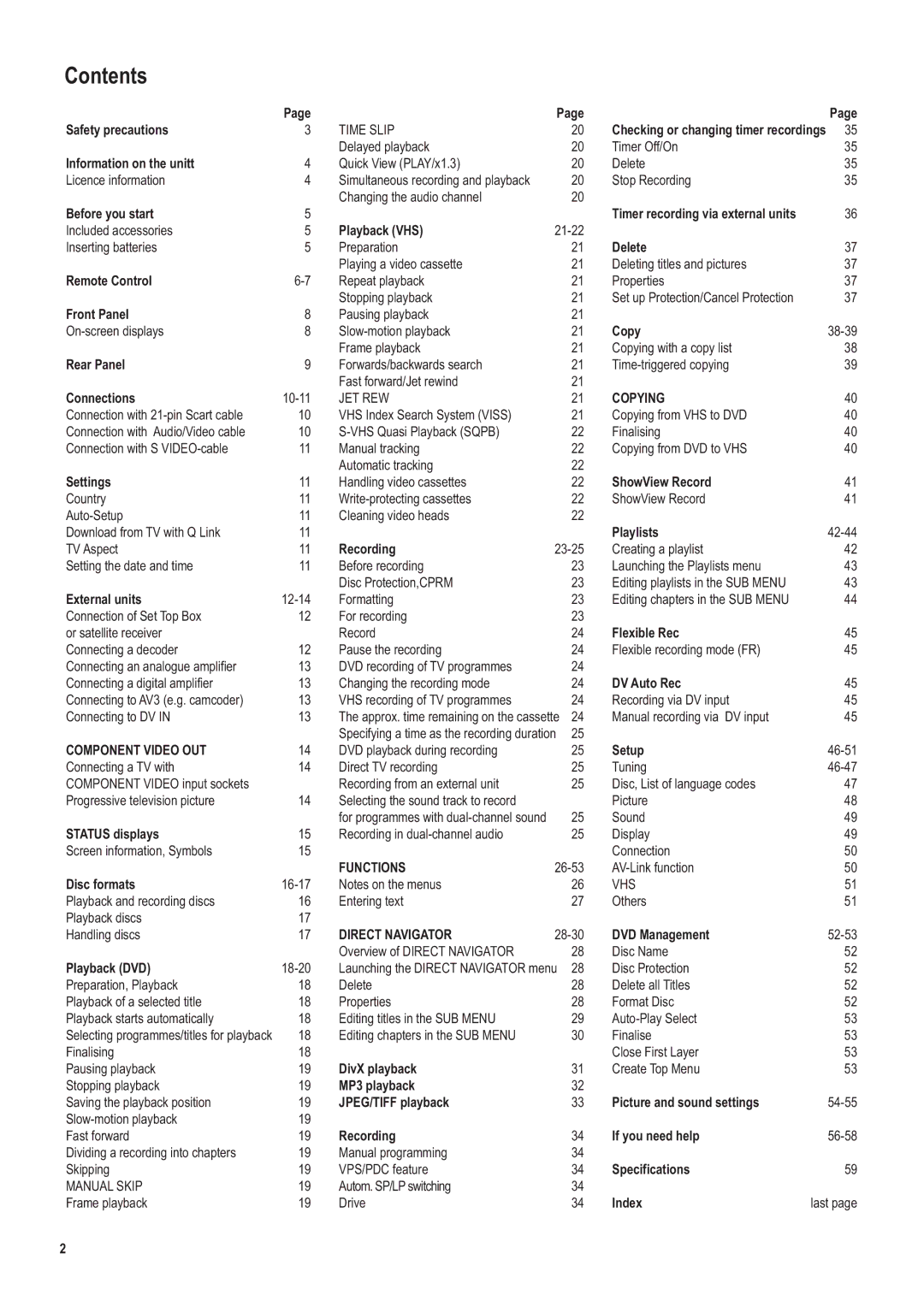 Panasonic DMR-ES35V manual Contents 