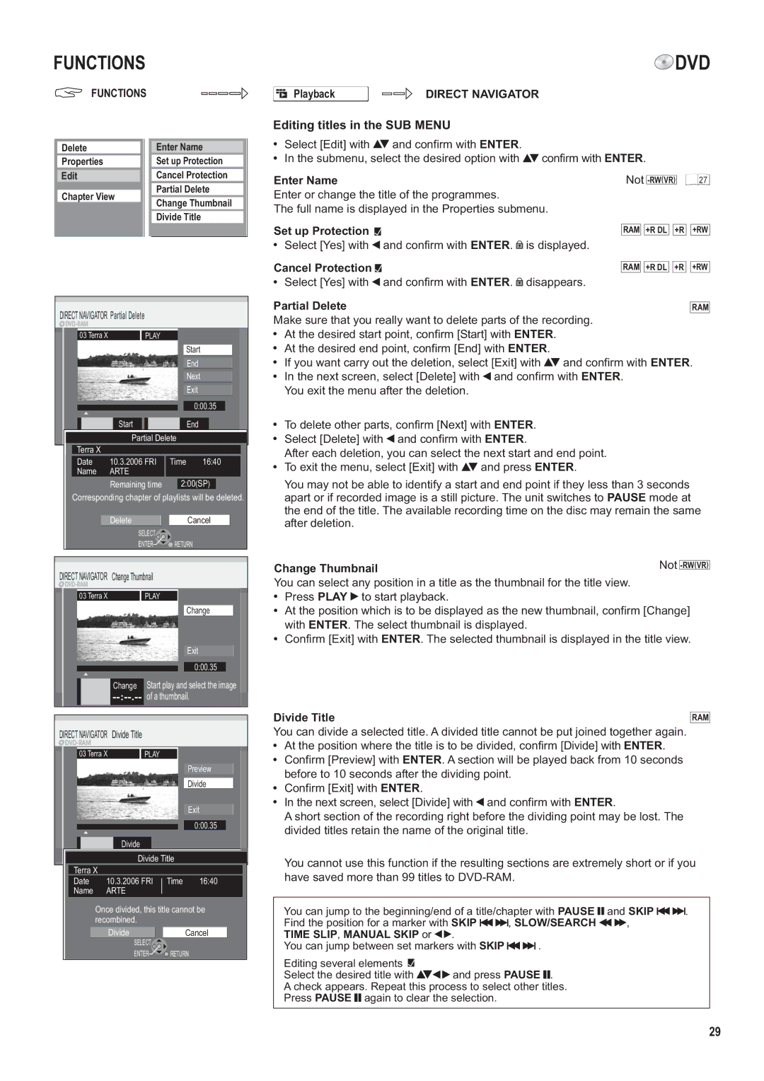 Panasonic DMR-ES35V manual Editing titles in the SUB Menu 