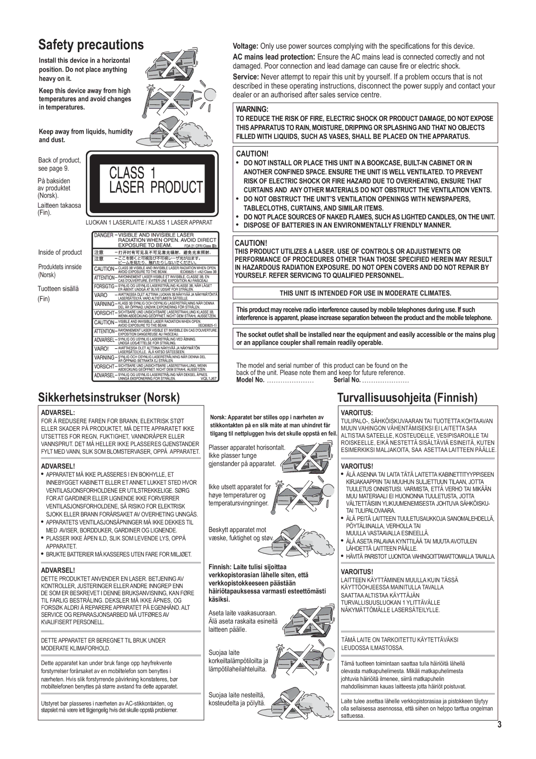 Panasonic DMR-ES35V manual Safety precautions, Model No 