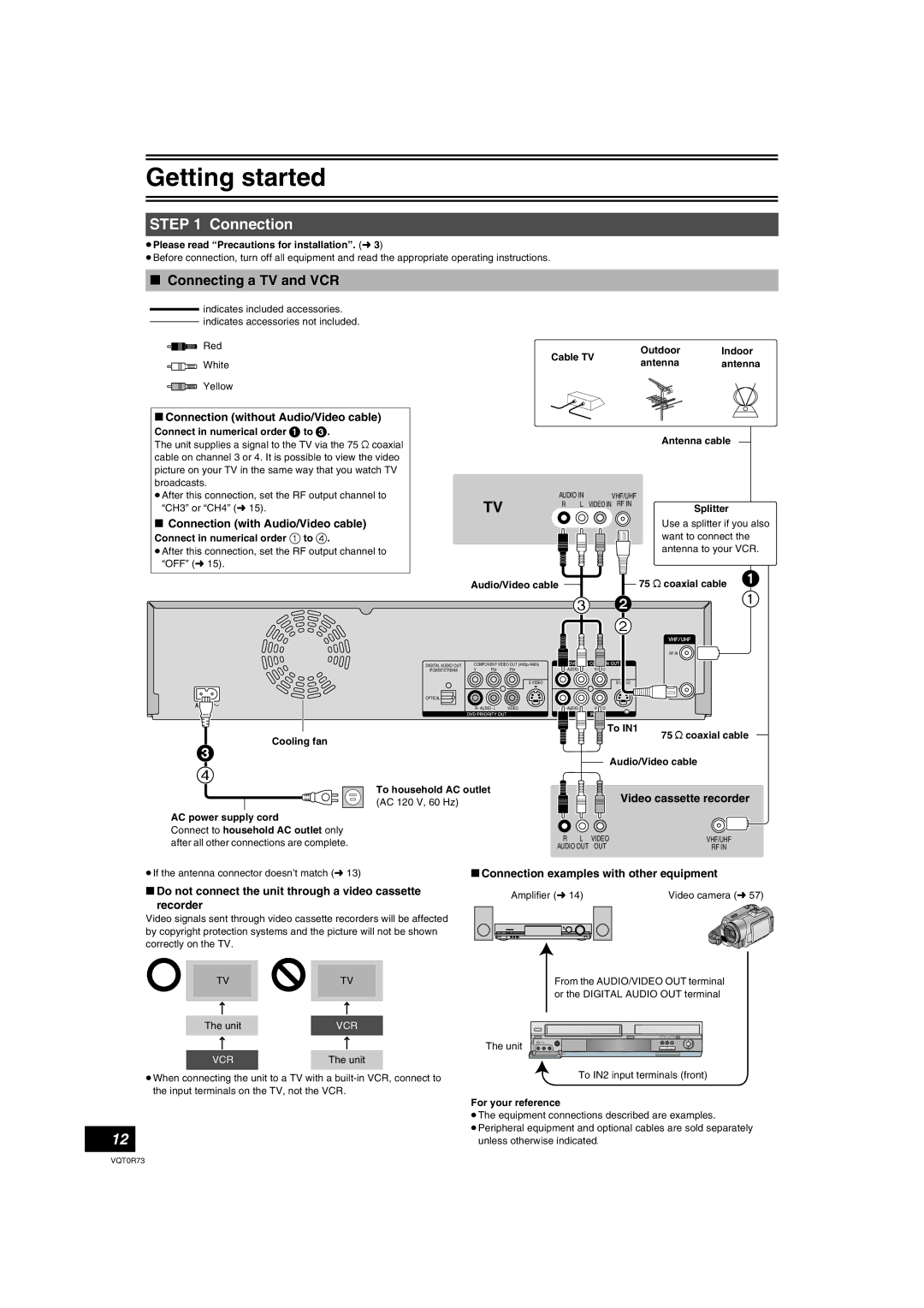 Panasonic DMR-ES40V operating instructions Connection, Connecting a TV and VCR 