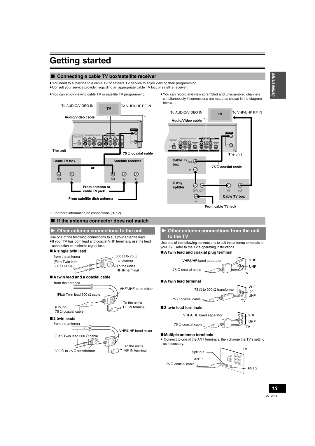 Panasonic DMR-ES40V Connecting a cable TV box/satellite receiver, If the antenna connector does not match 