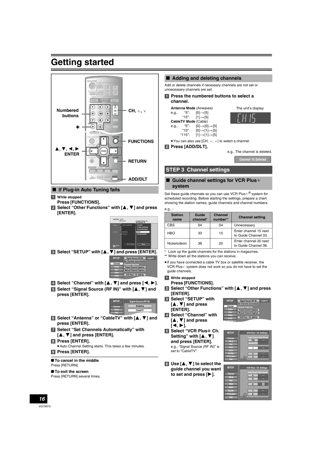 Panasonic DMR-ES40V operating instructions Channel settings, If Plug-in Auto Tuning fails, Adding and deleting channels 