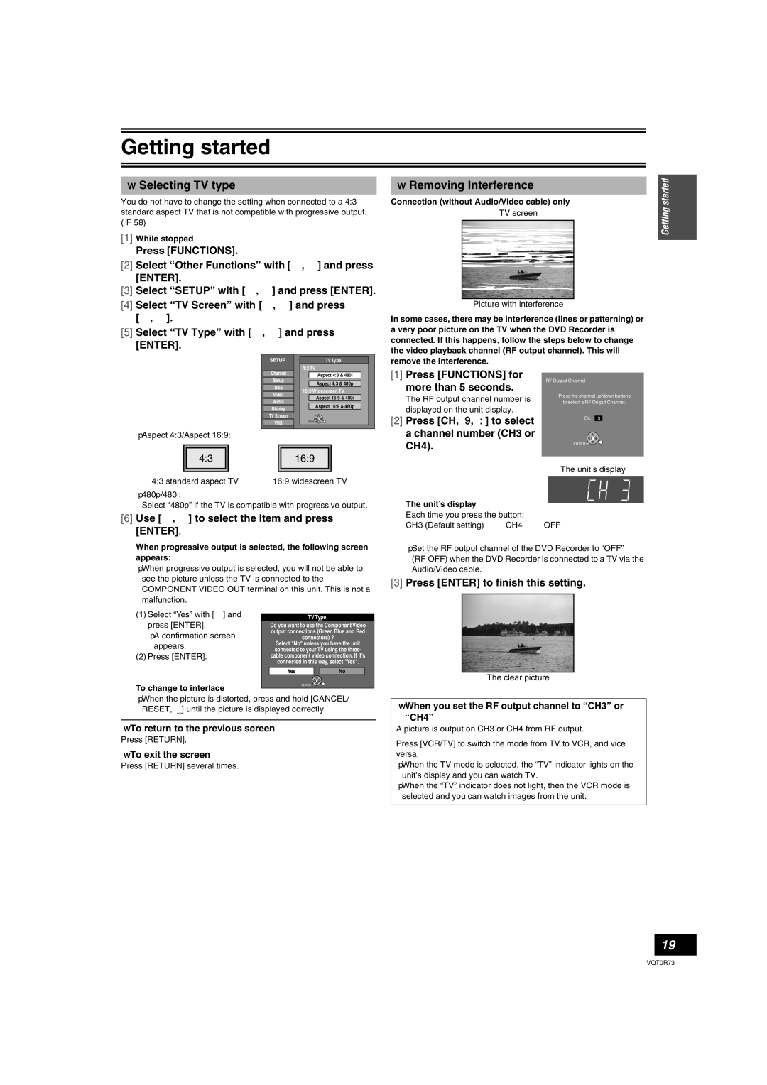 Panasonic DMR-ES40V operating instructions Selecting TV type, Removing Interference 