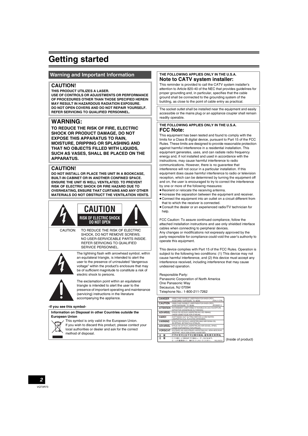 Panasonic DMR-ES40V operating instructions Following Applies only in the U.S.A, RQLS0233 Inside of product 