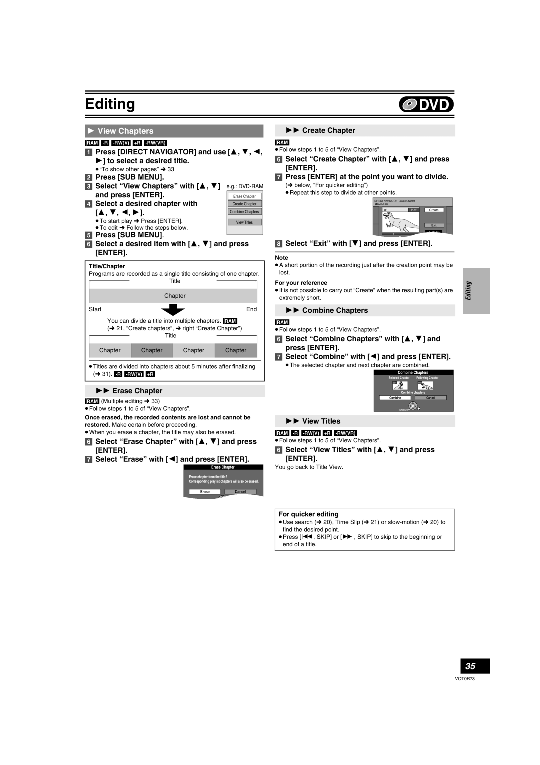 Panasonic DMR-ES40V operating instructions View Chapters 