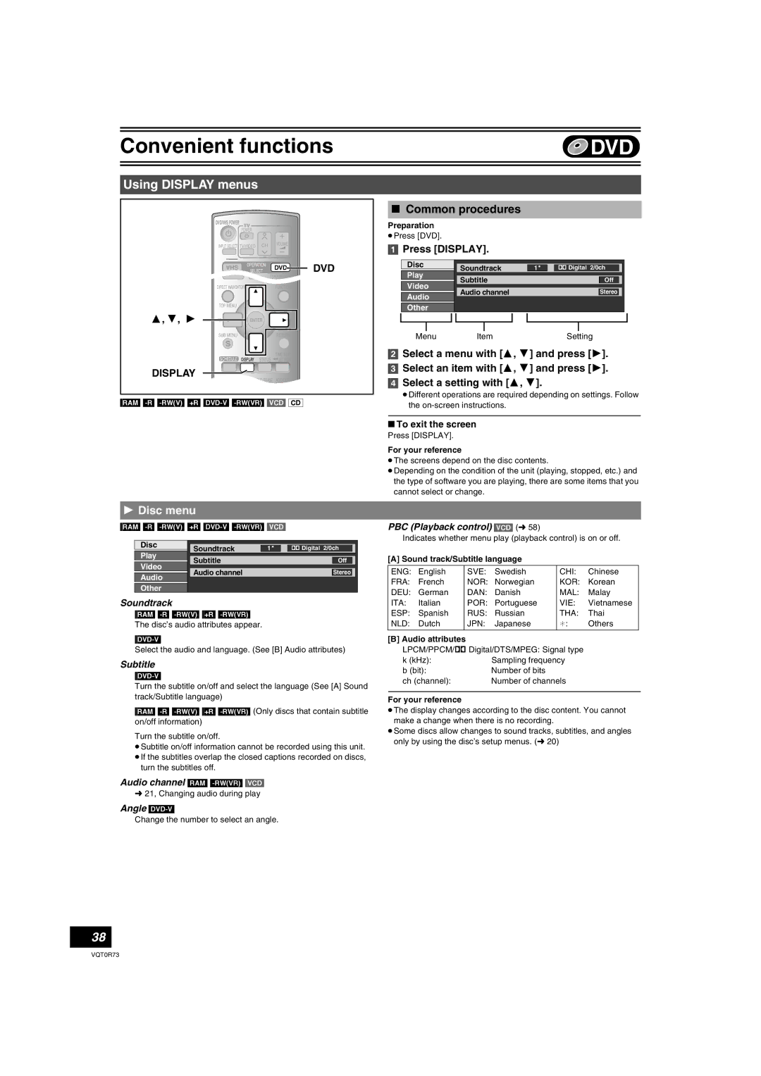 Panasonic DMR-ES40V operating instructions Using Display menus, Common procedures, Disc menu, Press Display 