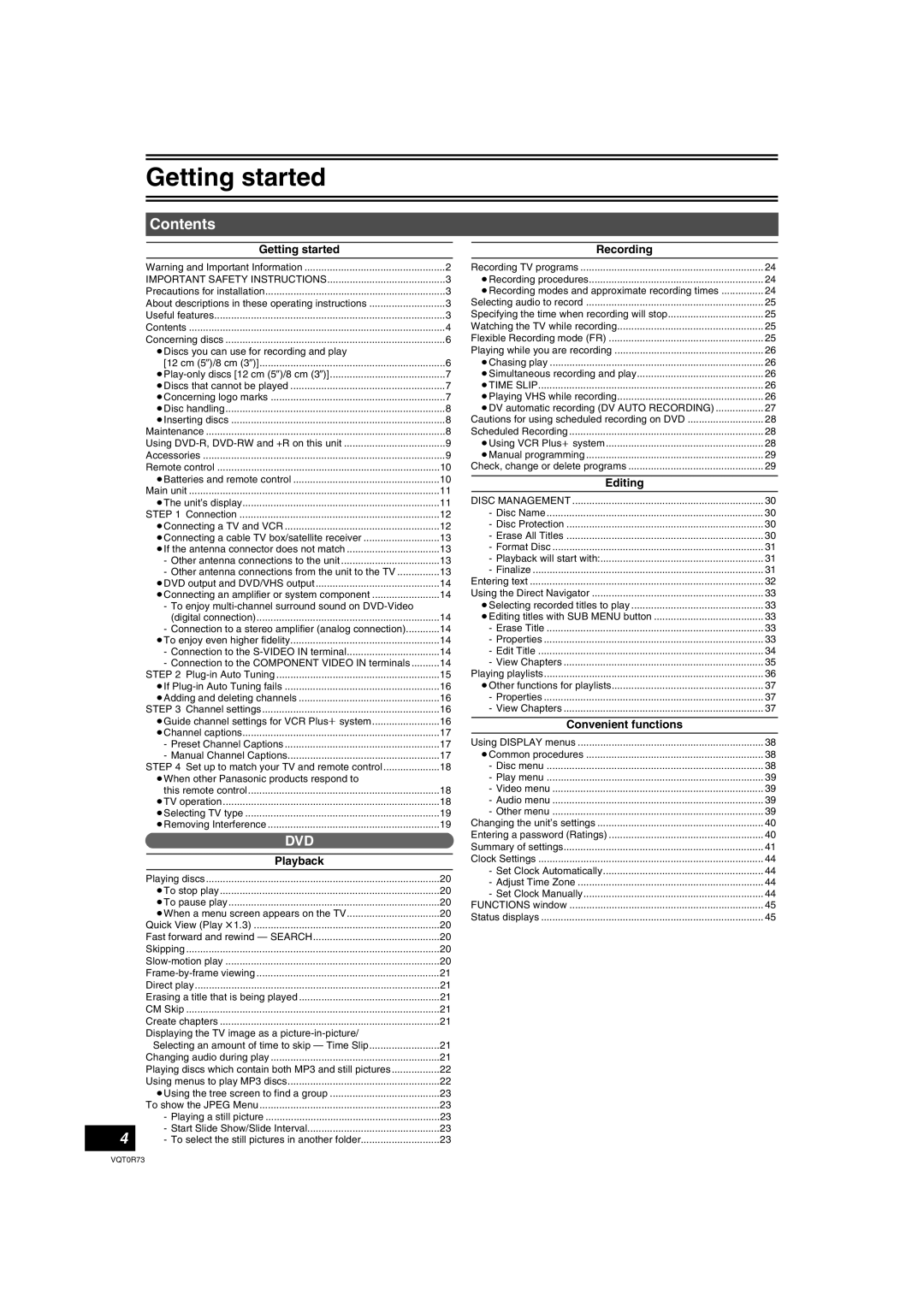 Panasonic DMR-ES40V operating instructions Contents 