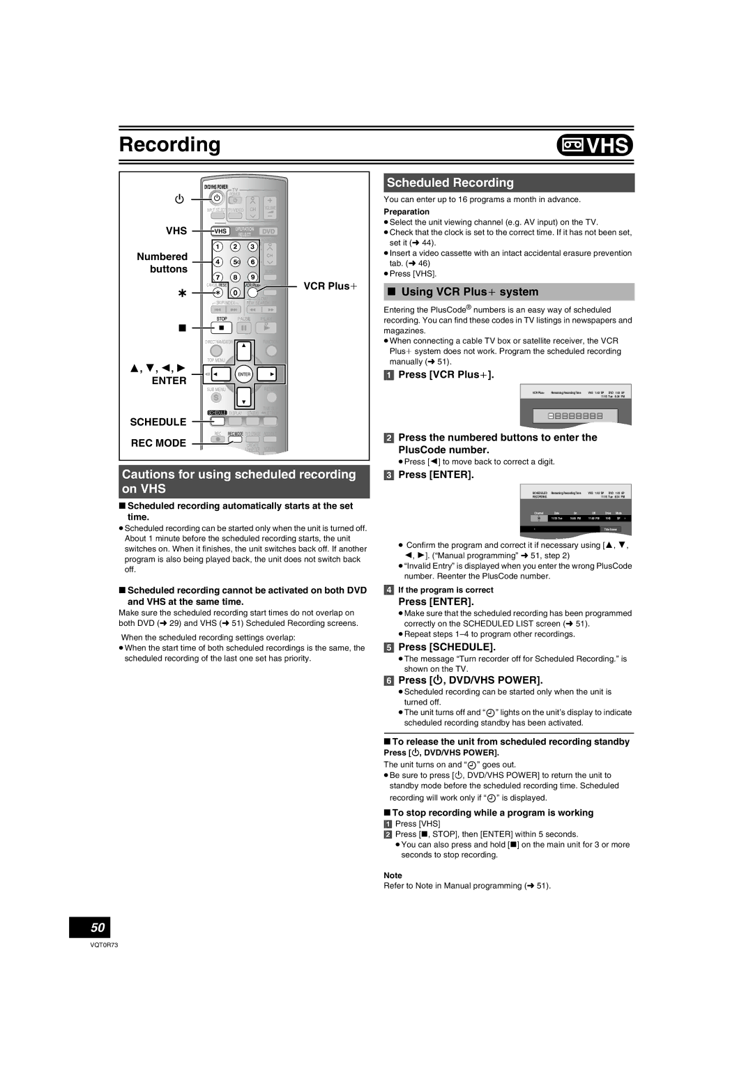 Panasonic DMR-ES40V operating instructions Enter Schedule REC Mode, VCR Plusi 