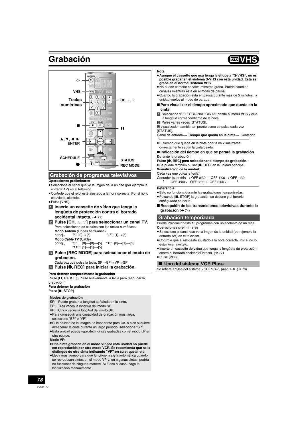 Panasonic DMR-ES40V Pulse REC Mode para seleccionar el modo de Grabación, Modos de grabación, Modo VP 