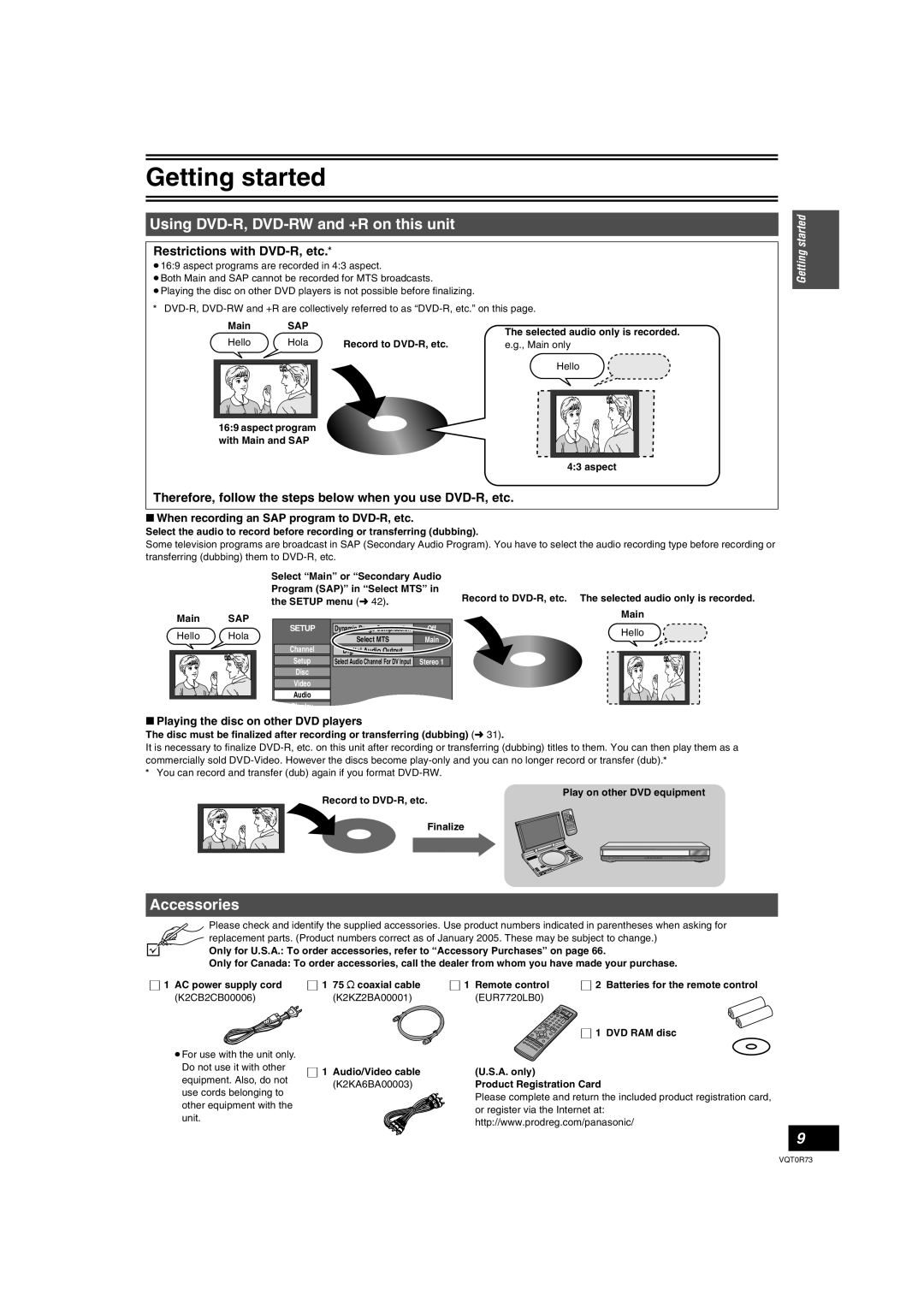 Panasonic DMR-ES40V Using DVD-R, DVD-RW and +R on this unit, Accessories, Restrictions with DVD-R, etc 