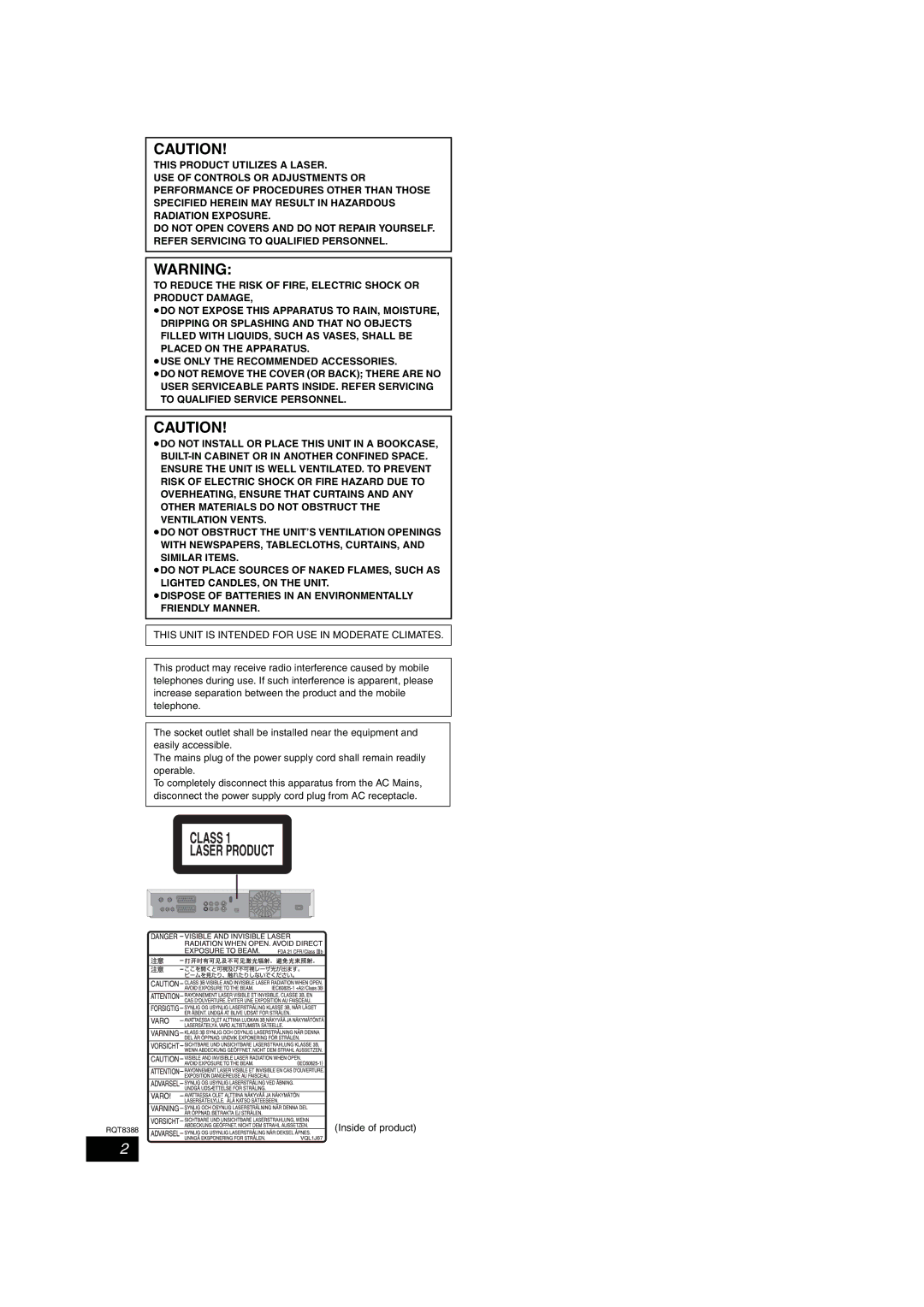 Panasonic DMR-EX75, DMR-EX85 manual Class Laser Product 