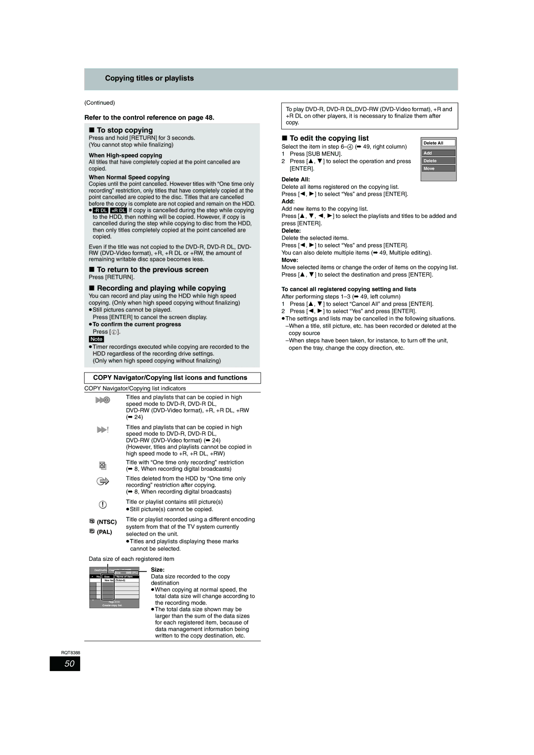 Panasonic DMR-EX75, DMR-EX85 manual To stop copying, To return to the previous screen, Recording and playing while copying 