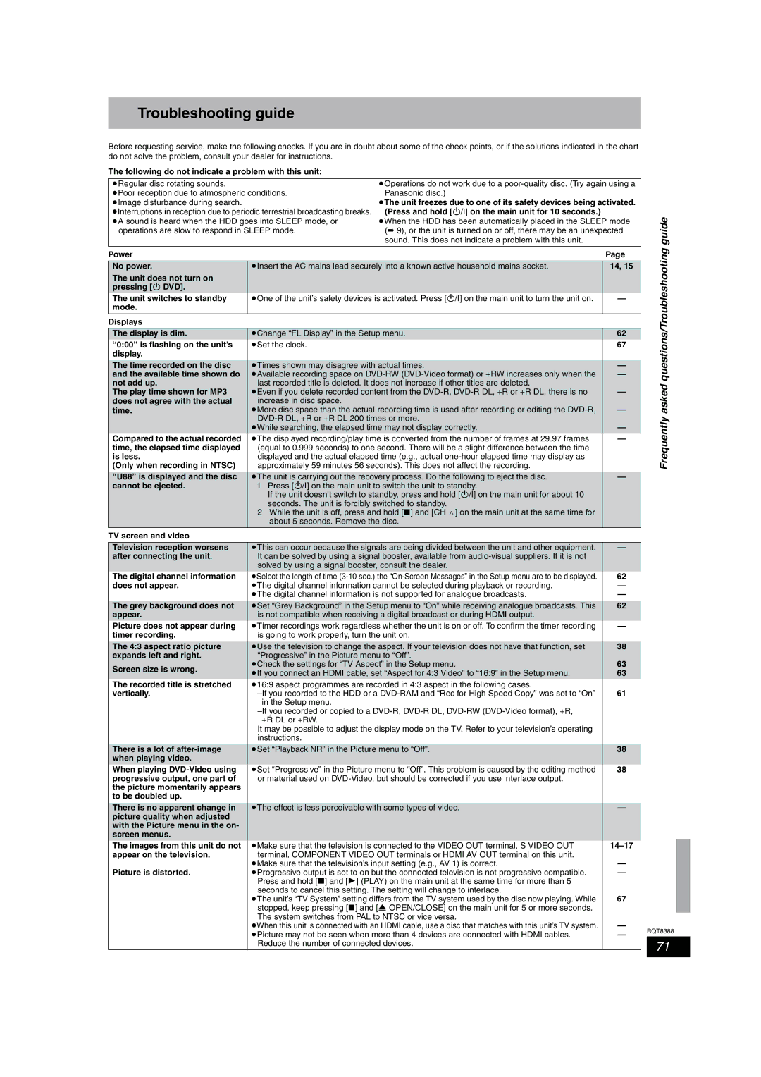 Panasonic DMR-EX75, DMR-EX85 manual Frequently asked questions/Troubleshooting guide 