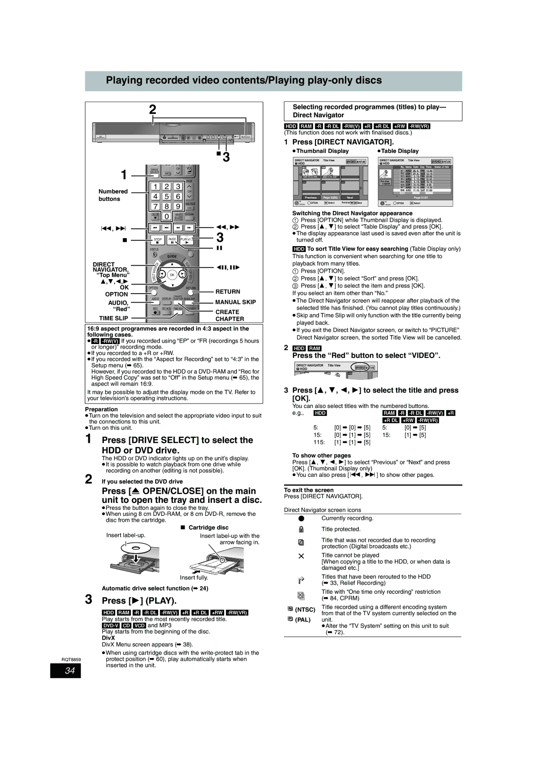 Panasonic DMR-EX77, DMR-EX87 operating instructions Playing recorded video contents/Playing play-only discs 