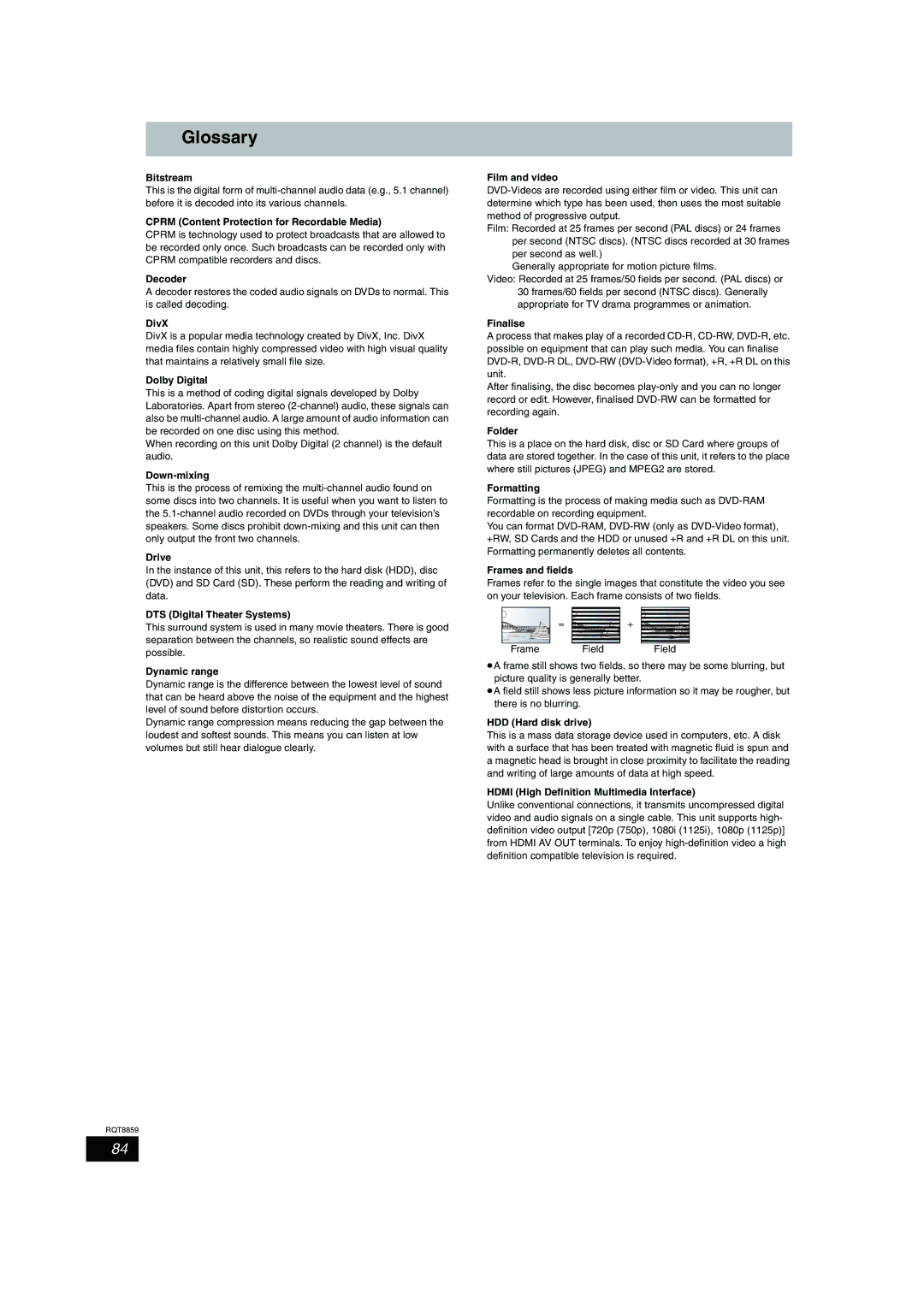 Panasonic DMR-EX77, DMR-EX87 operating instructions Glossary 