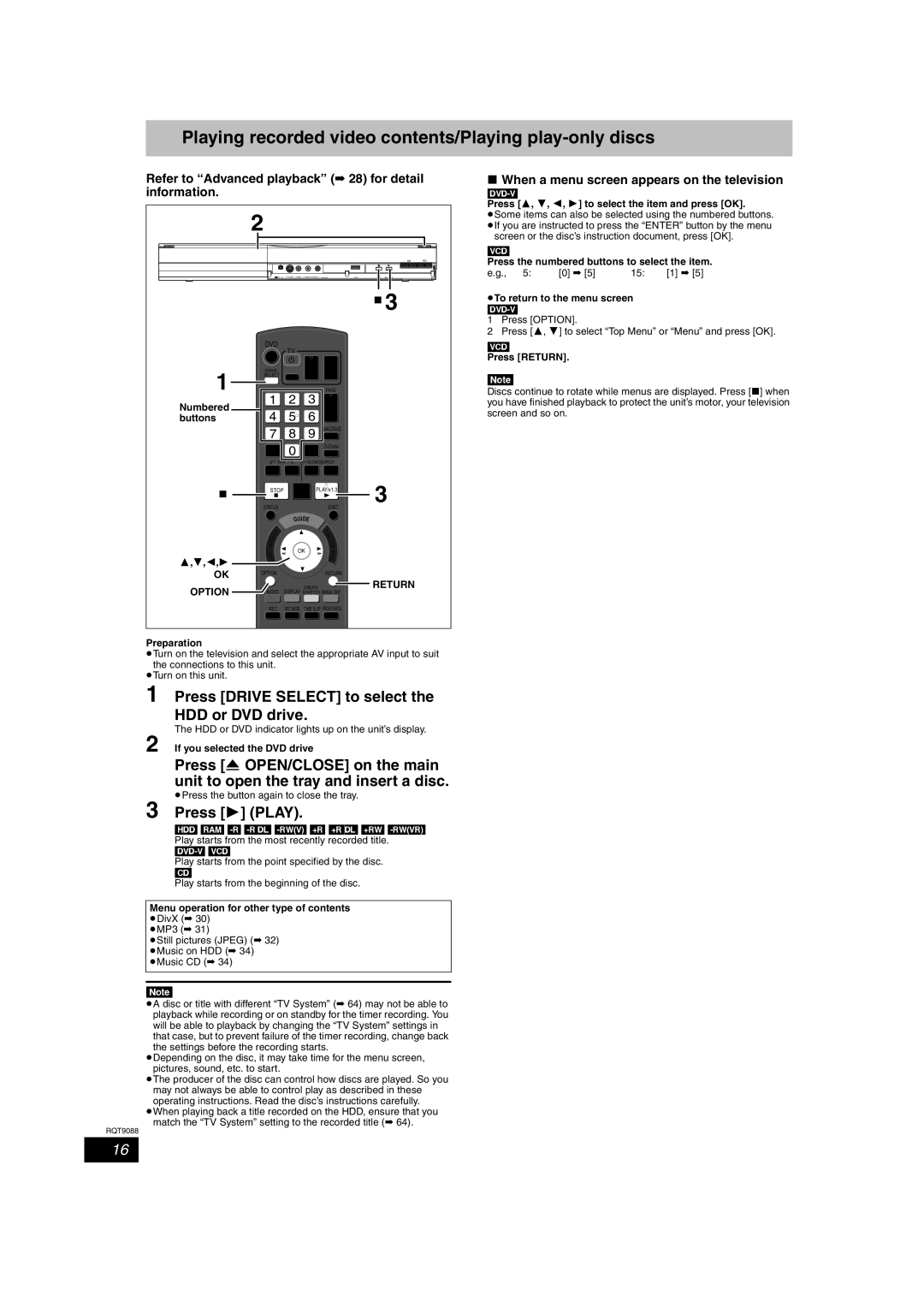 Panasonic DMR-EX78 quick start Playing recorded video contents/Playing play-only discs 