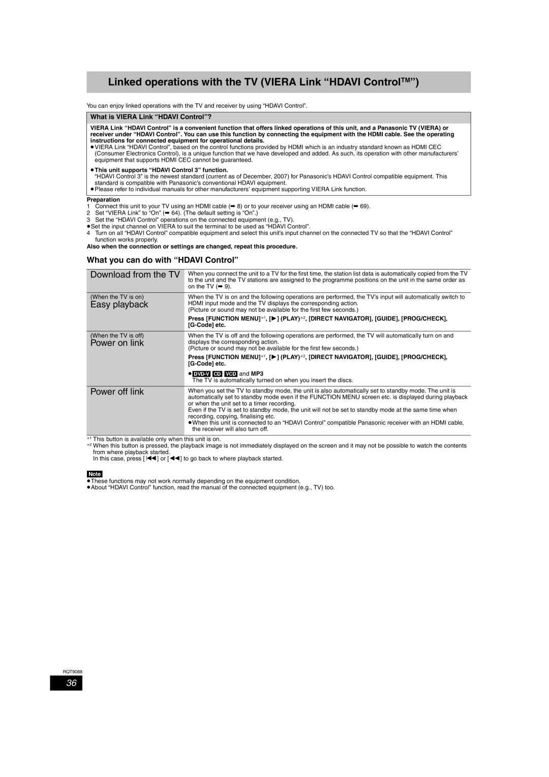 Panasonic DMR-EX78 Linked operations with the TV Viera Link Hdavi ControlTM, What is Viera Link Hdavi Control?, Code etc 