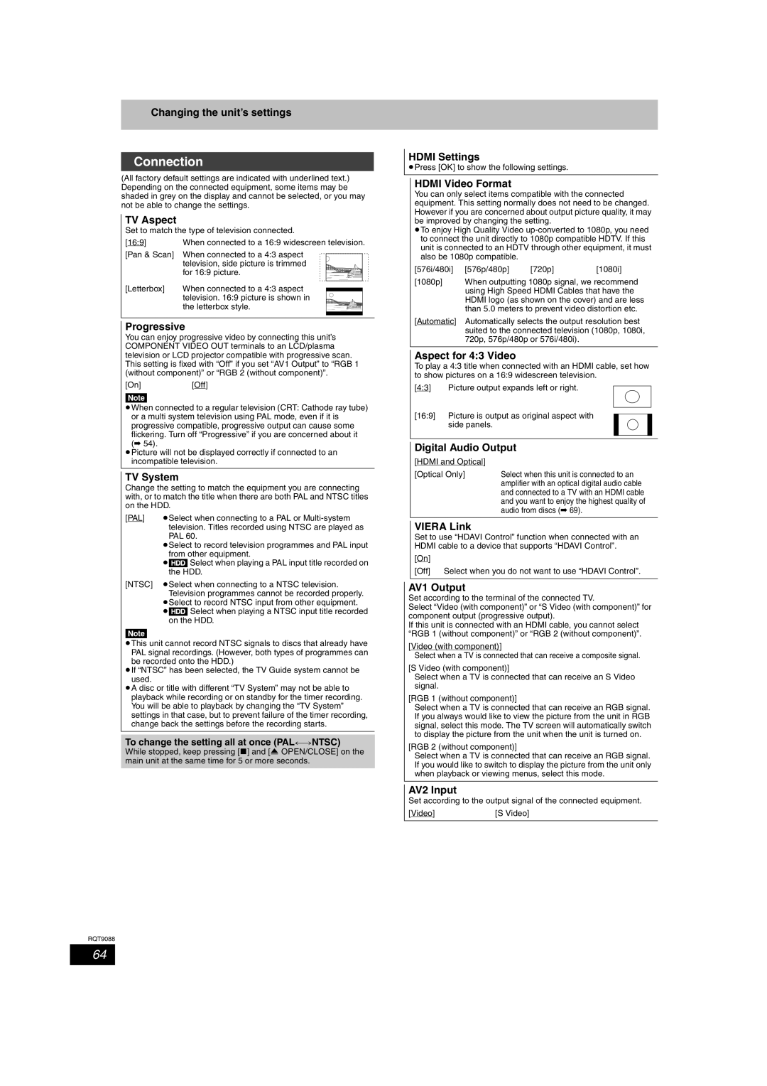 Panasonic DMR-EX78 quick start Connection 