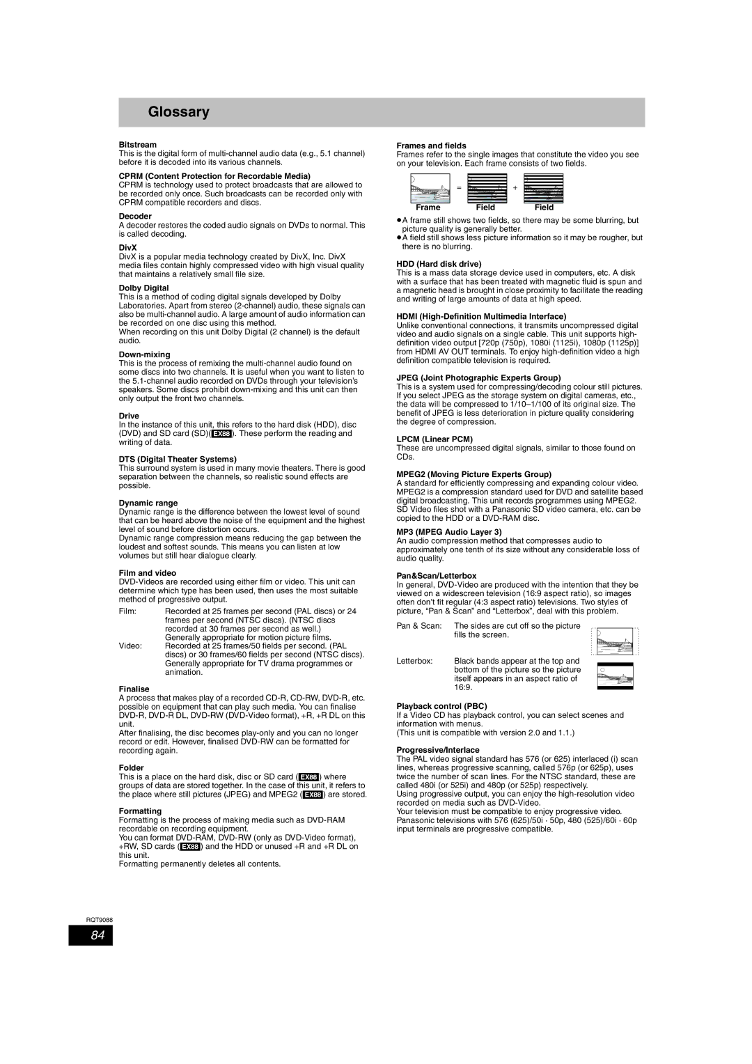 Panasonic DMR-EX78 quick start Glossary 