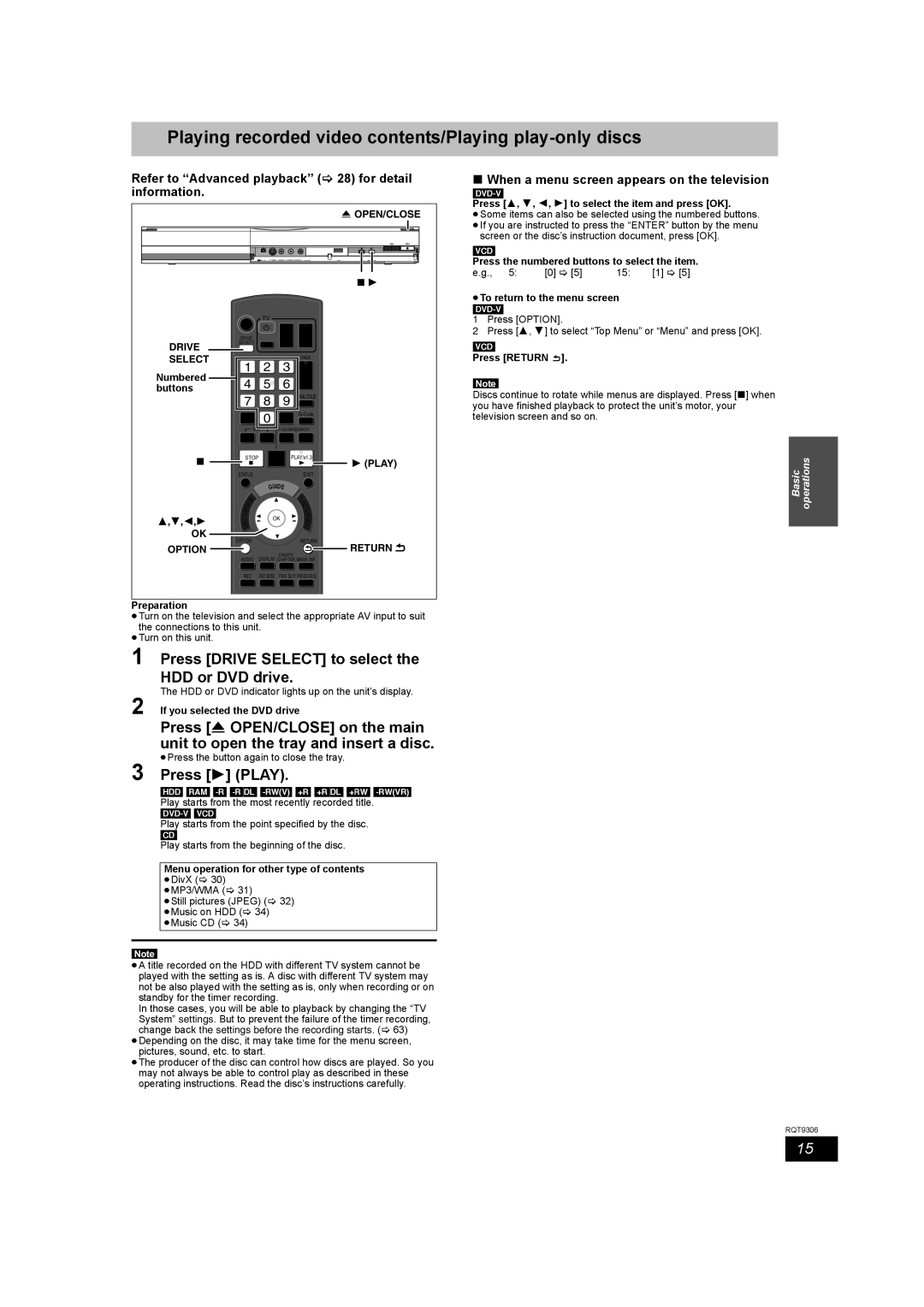 Panasonic DMR-EX79 quick start Playing recorded video contents/Playing play-only discs 