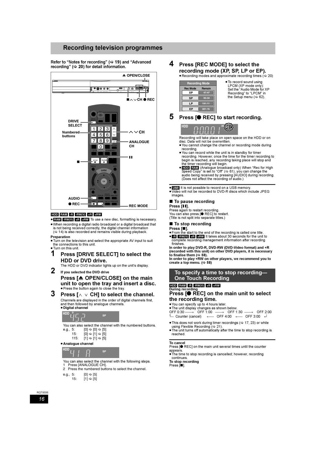 Panasonic DMR-EX79 quick start Recording television programmes, Press ¥ REC To start recording 