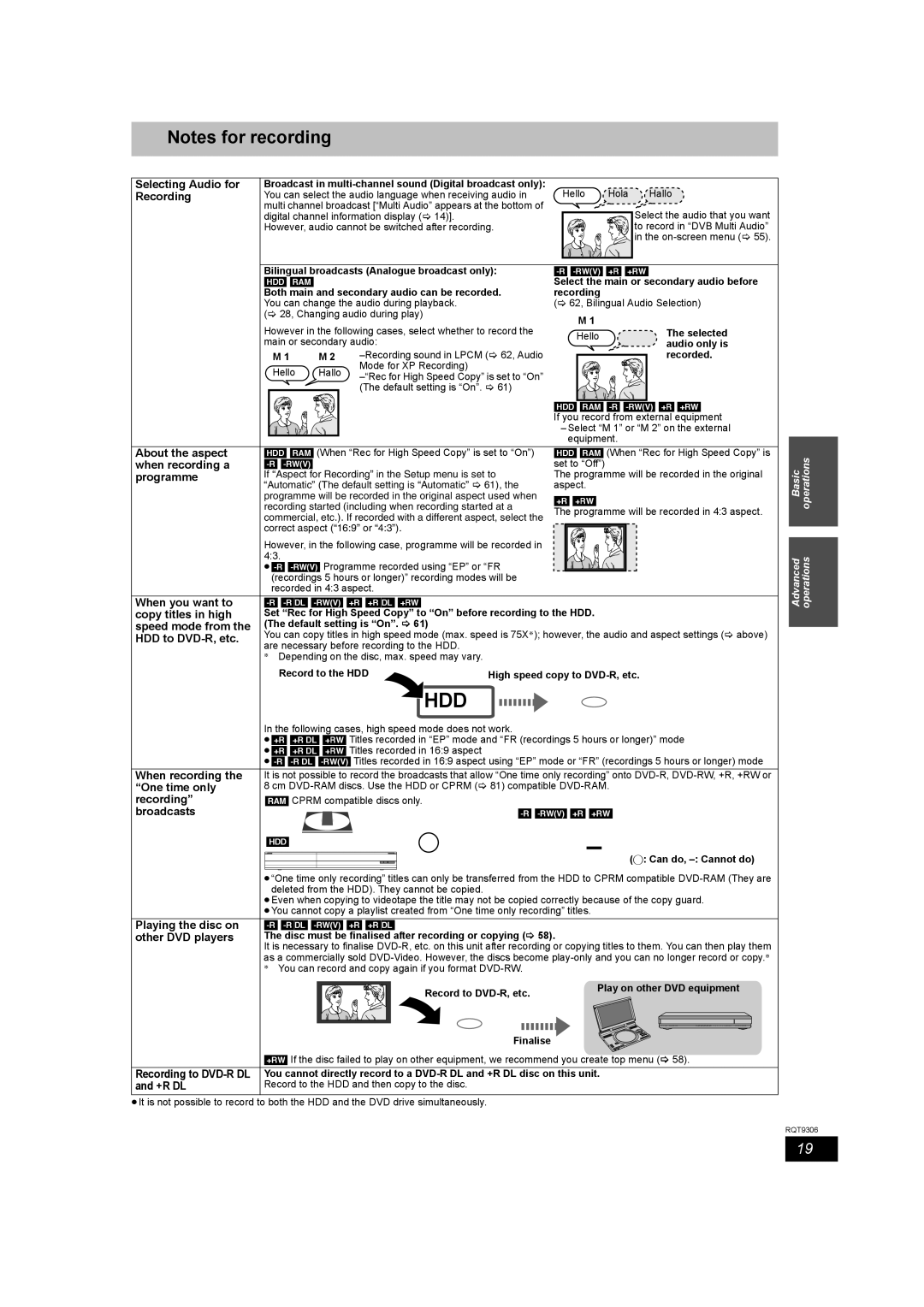 Panasonic DMR-EX79 Selecting Audio for, About the aspect, When recording a, Programme, When you want to, Speed mode from 